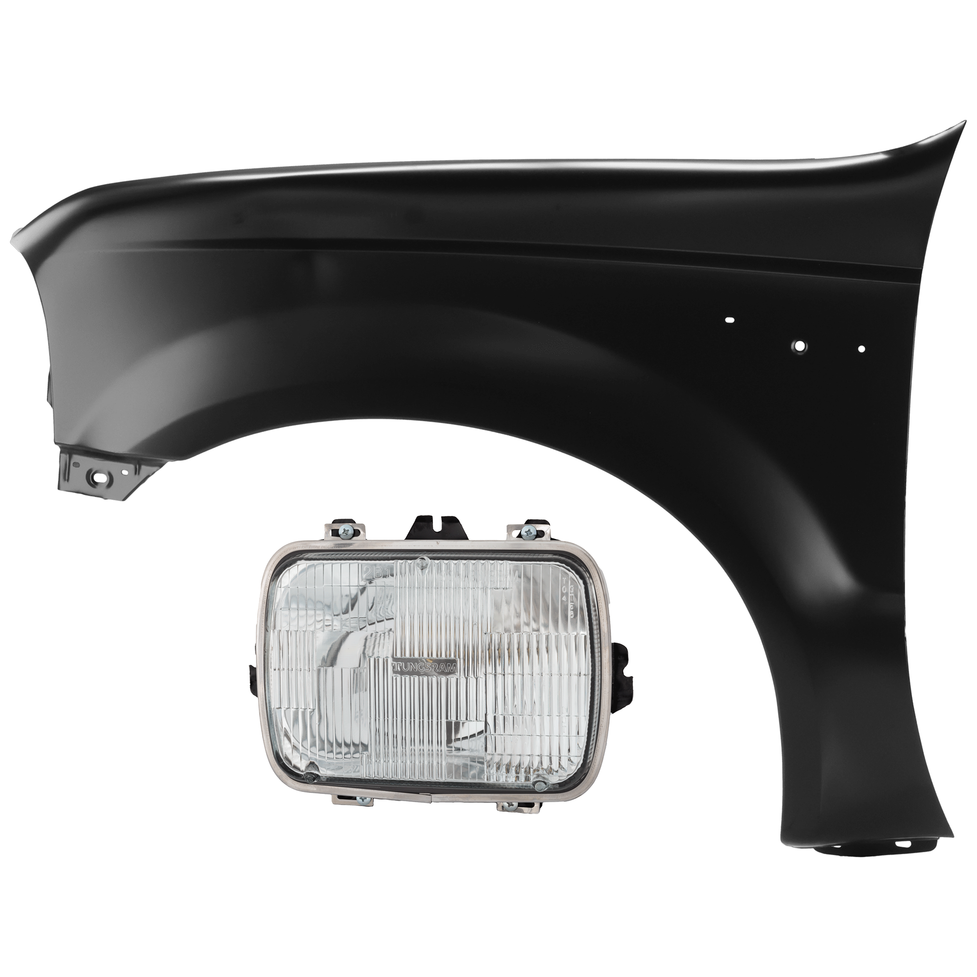 AM F SERIES SUPER DUTY 99-07 HEAD LAMP LH Assembly Halogen Sealed Beam Type Capsule Style 7 x 6 in. with Fender SKU KIT 070426-231 Partslink GM2500112 FO1240208 OEM 25949657 F81Z16006AA
