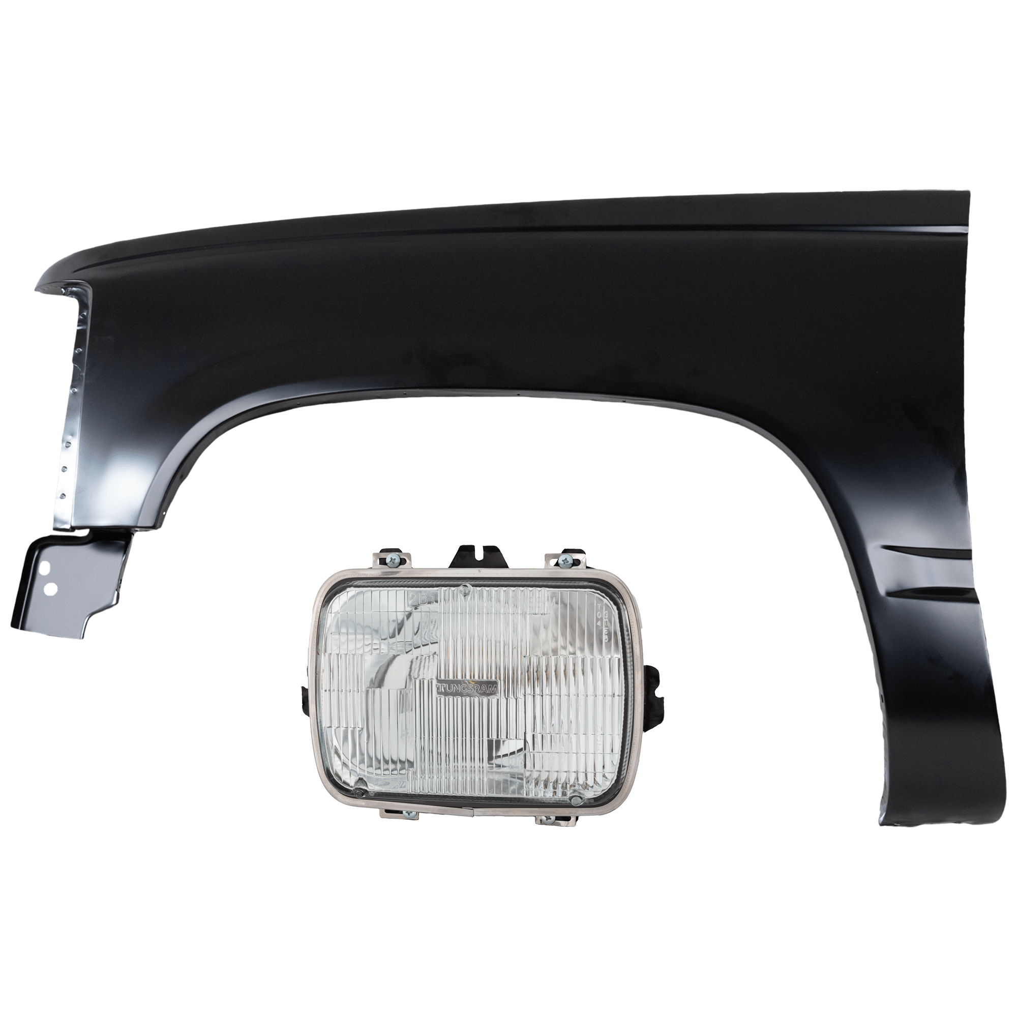 AM C K FULL SIZE P U 88-02 HEAD LAMP LH Assembly Halogen Sealed Beam Type Capsule Style 7 x 6 in. with Fender SKU KIT 070426-250 Partslink GM2500112 GM1240132 OEM 25949657-15029229
