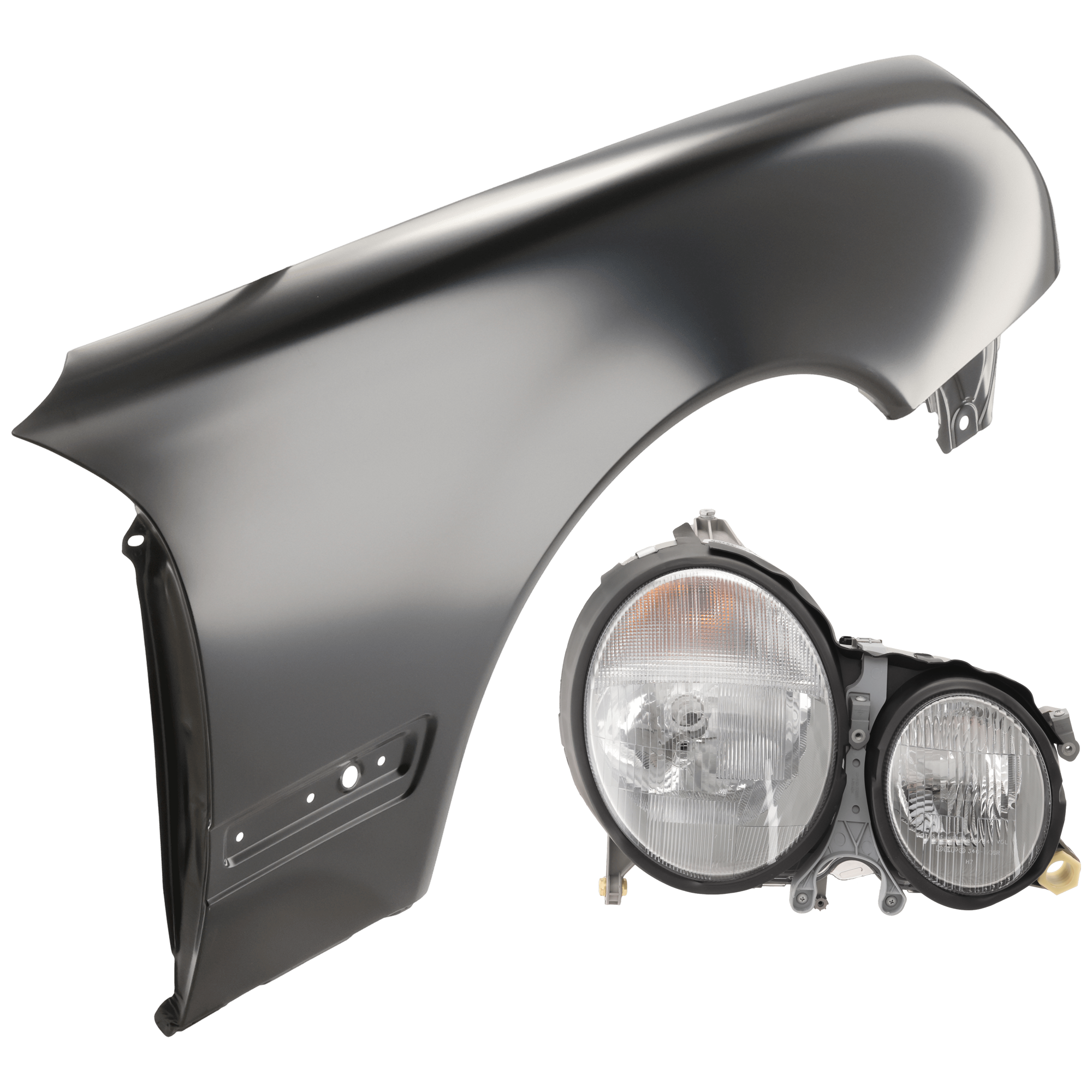 AM E320-00-03 HEAD LAMP RH Assembly Halogen 210 Chassis with Fender SKU KIT 070426-261 Partslink MB2503105 MB1241126 OEM 2108203861-2108801618