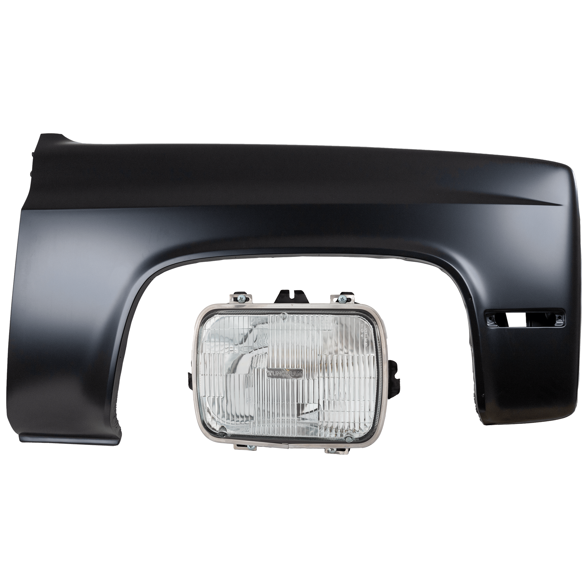 AM C K SERIES 81-86 HEAD LAMP RH Assembly Halogen Sealed Beam Type Capsule Style 7 x 6 in. with Fender SKU KIT 070426-51 Partslink GM2500112 GM1241131 OEM 25949657-15634642