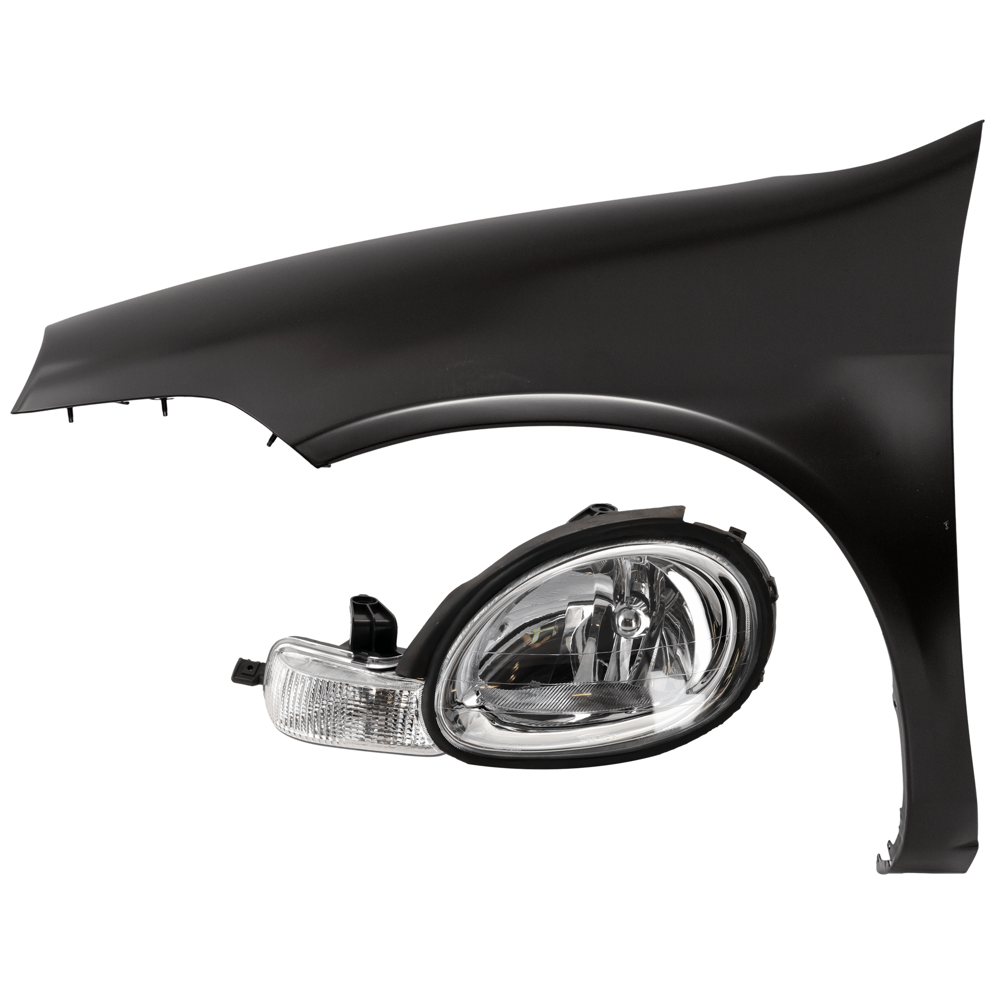 AM NEON 00-02 HEAD LAMP LH Assembly Halogen Chrome Interior with Fender SKU KIT 070426-52 Partslink CH2502124 CH1240210 OEM 5288509AH 5012671AD