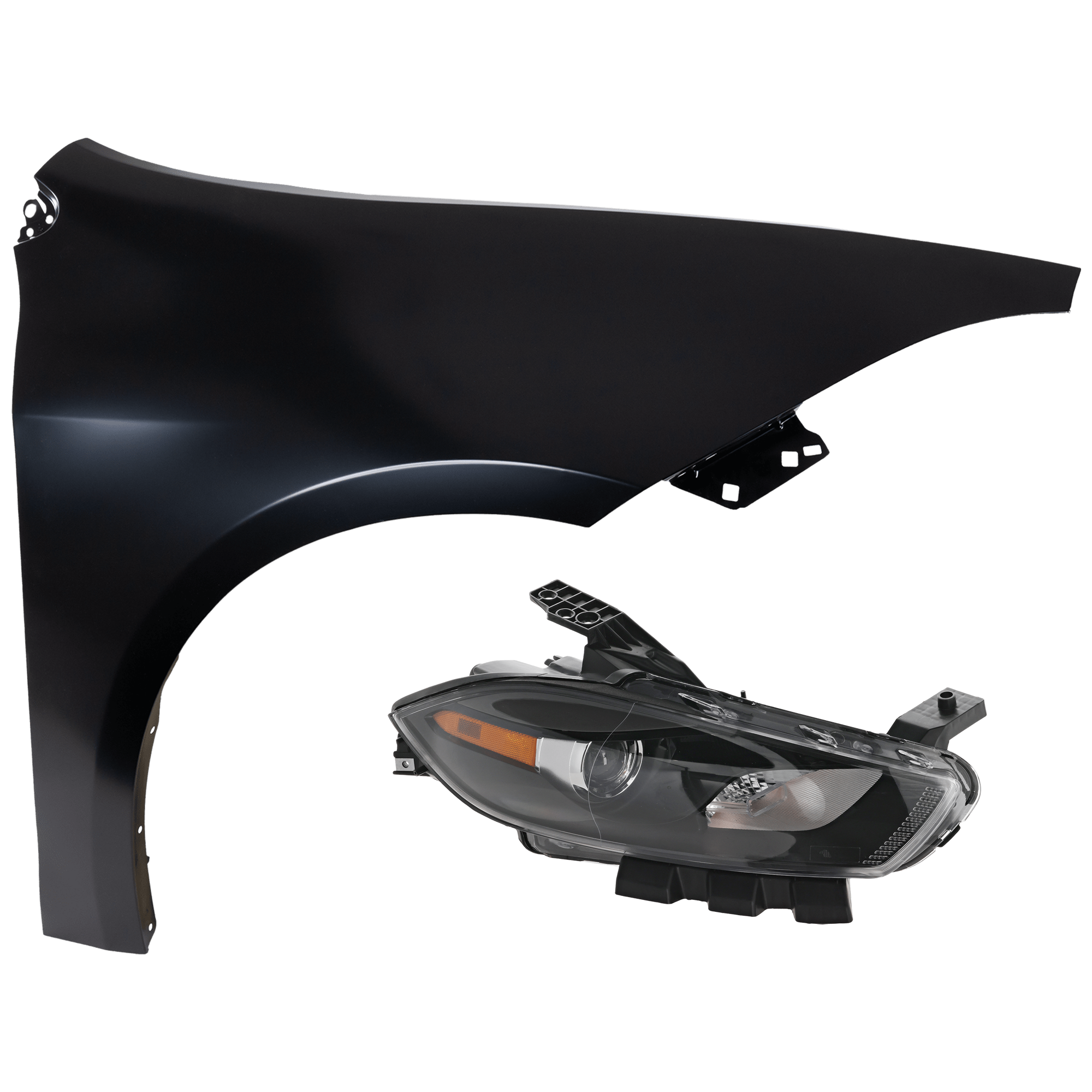 AM DART 13-16 HEAD LAMP RH Assembly Halogen Black Interior with Fender CAPA SKU KIT 070426-56 Partslink CH1241280C CH2503240C OEM 68082972AC 68085140AL