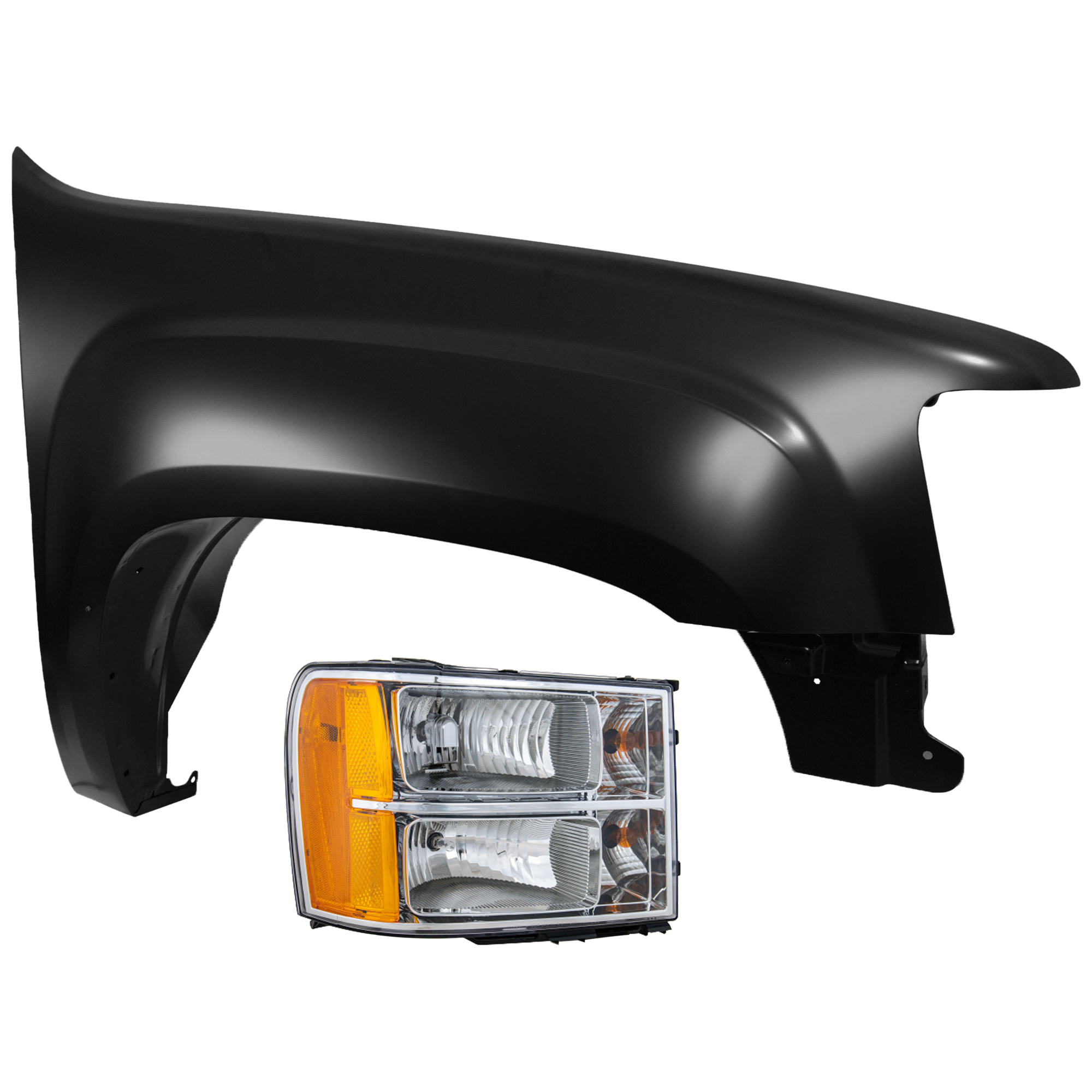 AM SIERRA 1500-07-13 HEAD LAMP RH Assembly Halogen New Body Style with Fender SKU KIT 070426-65 Partslink GM2503283 GM1241342 OEM 22853030-22977472