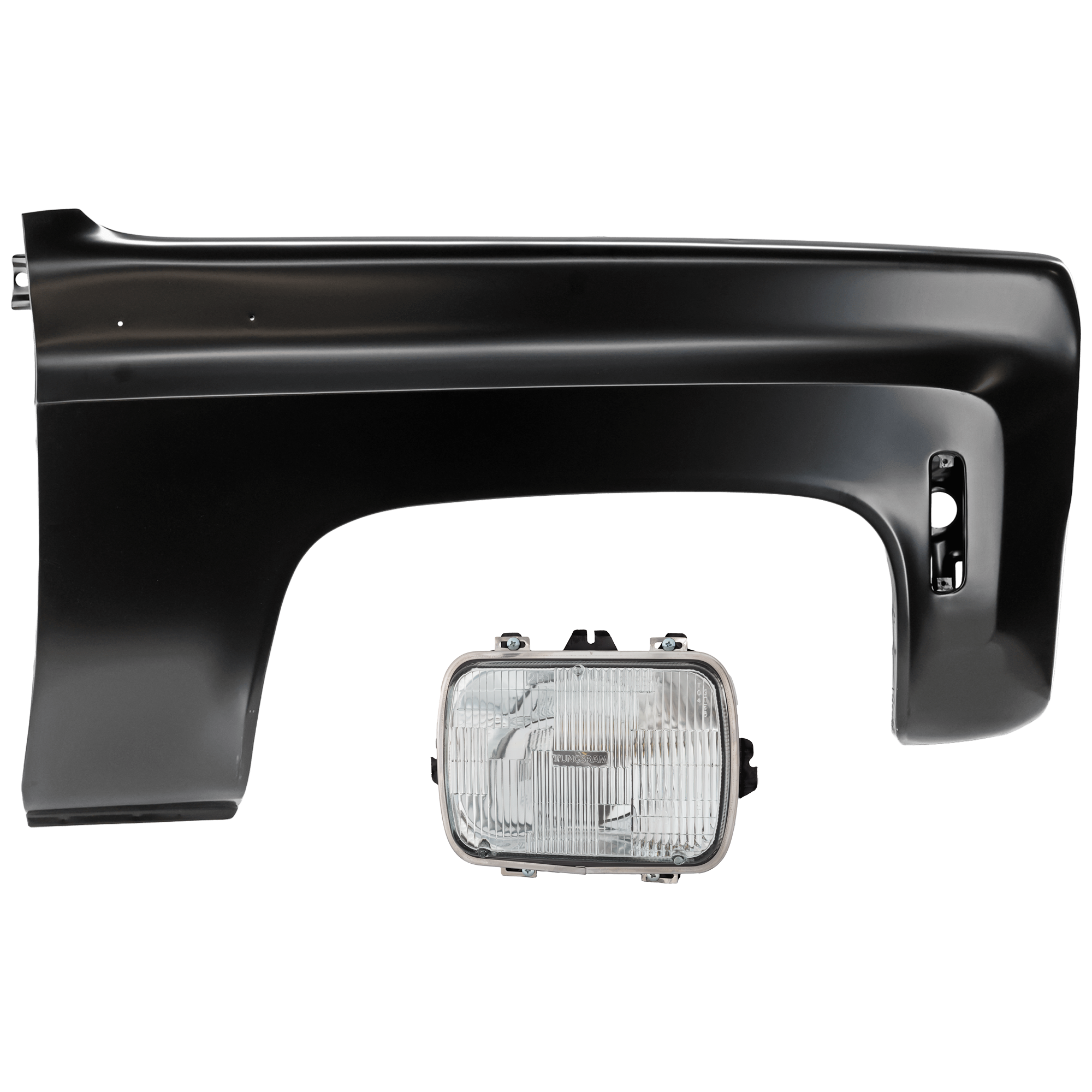 AM C K SERIES 78-80 HEAD LAMP RH Assembly Halogen Sealed Beam Type Capsule Style 7 x 6 in. with Fender SKU KIT 070426-66 Partslink GM2500112 GM1241122 OEM 25949657-14031990