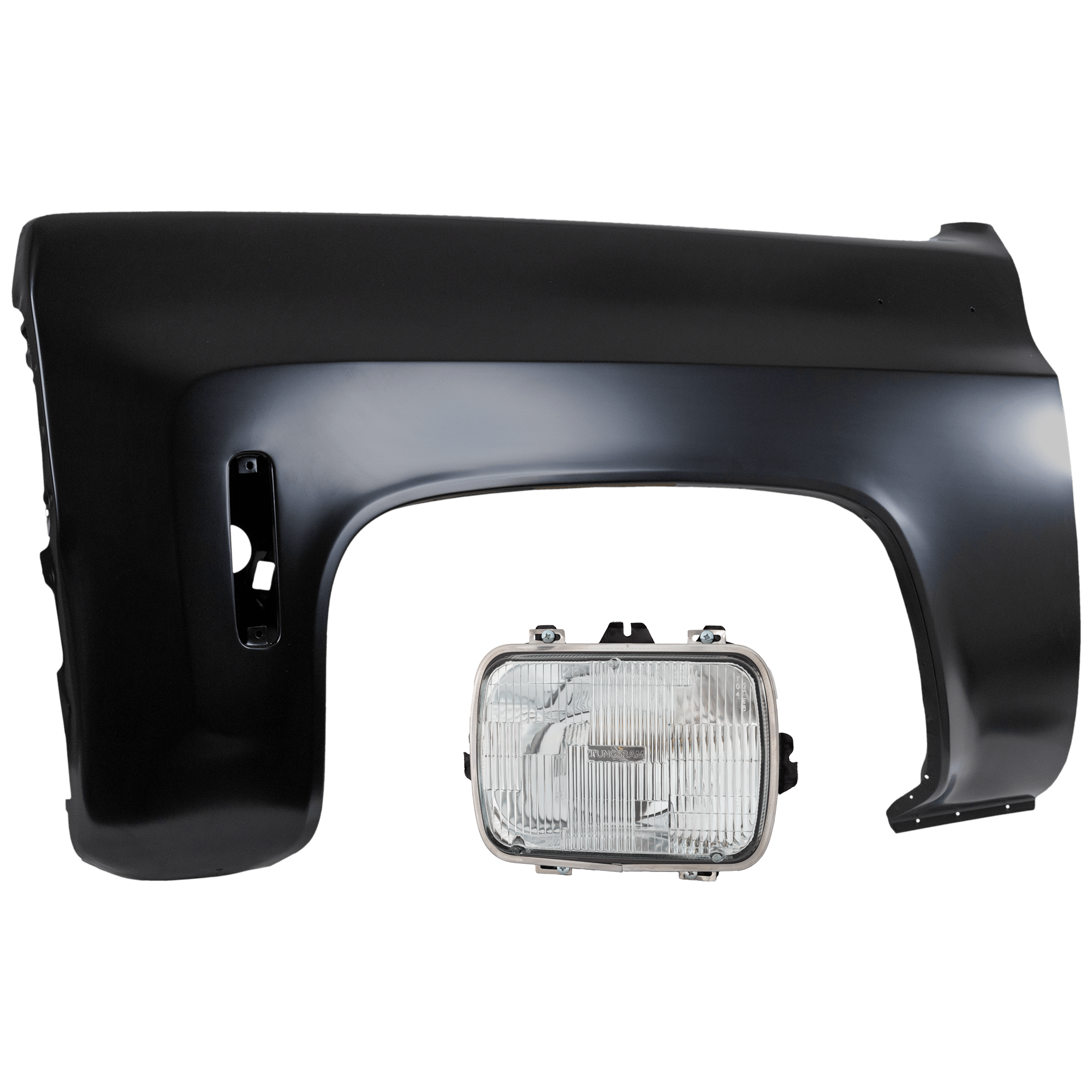 AM C K SERIES 78-80 HEAD LAMP LH Assembly Halogen Sealed Beam Type Capsule Style 7 x 6 in. with Fender SKU KIT 070426-71 Partslink GM2500112 GM1240124 OEM 25949657-14031989