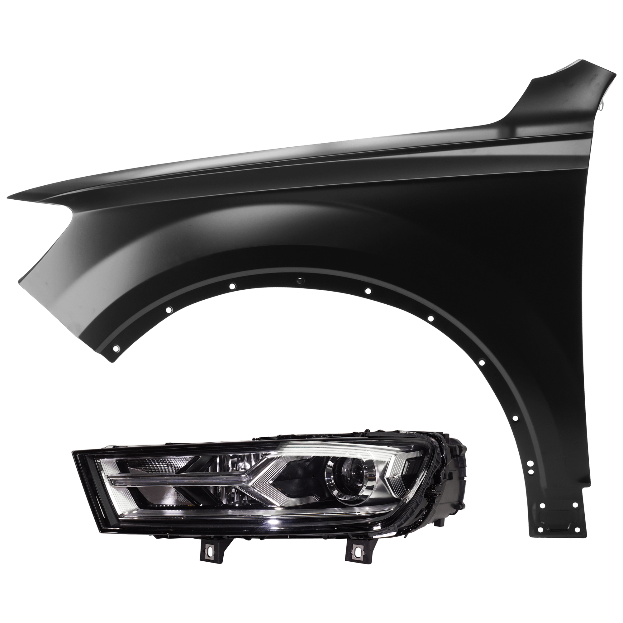 AM Q7-17-19 HEAD LAMP LH Lens and Housing HID Xenon with Fender CAPA SKU KIT 070426-75 Partslink AU1240139C OEM 4M0941043E PFM 4M0821105D