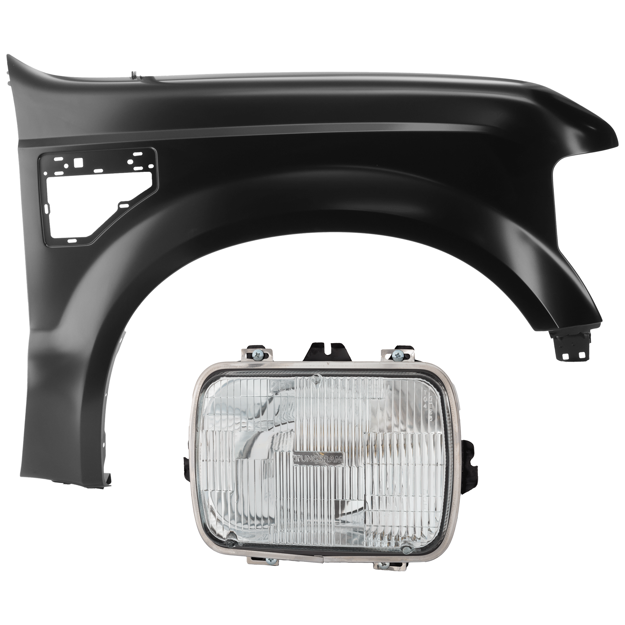 AM F 250 F 350 SUPER DUTY 08-10 HEAD LAMP RH Assembly Halogen Sealed Beam Type Capsule Style 7 x 6 in. with Fender SKU KIT 070426-91 Partslink GM2500112 FO1241259 OEM 25949657-7C3Z16005A