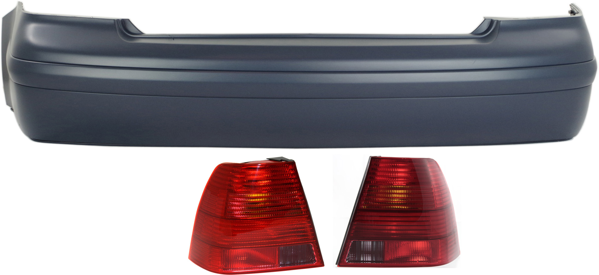 AM JETTA 99-03 TAIL LAMP RH AND LH 3 pc kit Lens and Housing Halogen with Bumper Cover SKU KIT 070517-35 Partslink VW2800117 VW2801117 VW1100144 OEM 1J5945111S 1J5945112S 1J580741