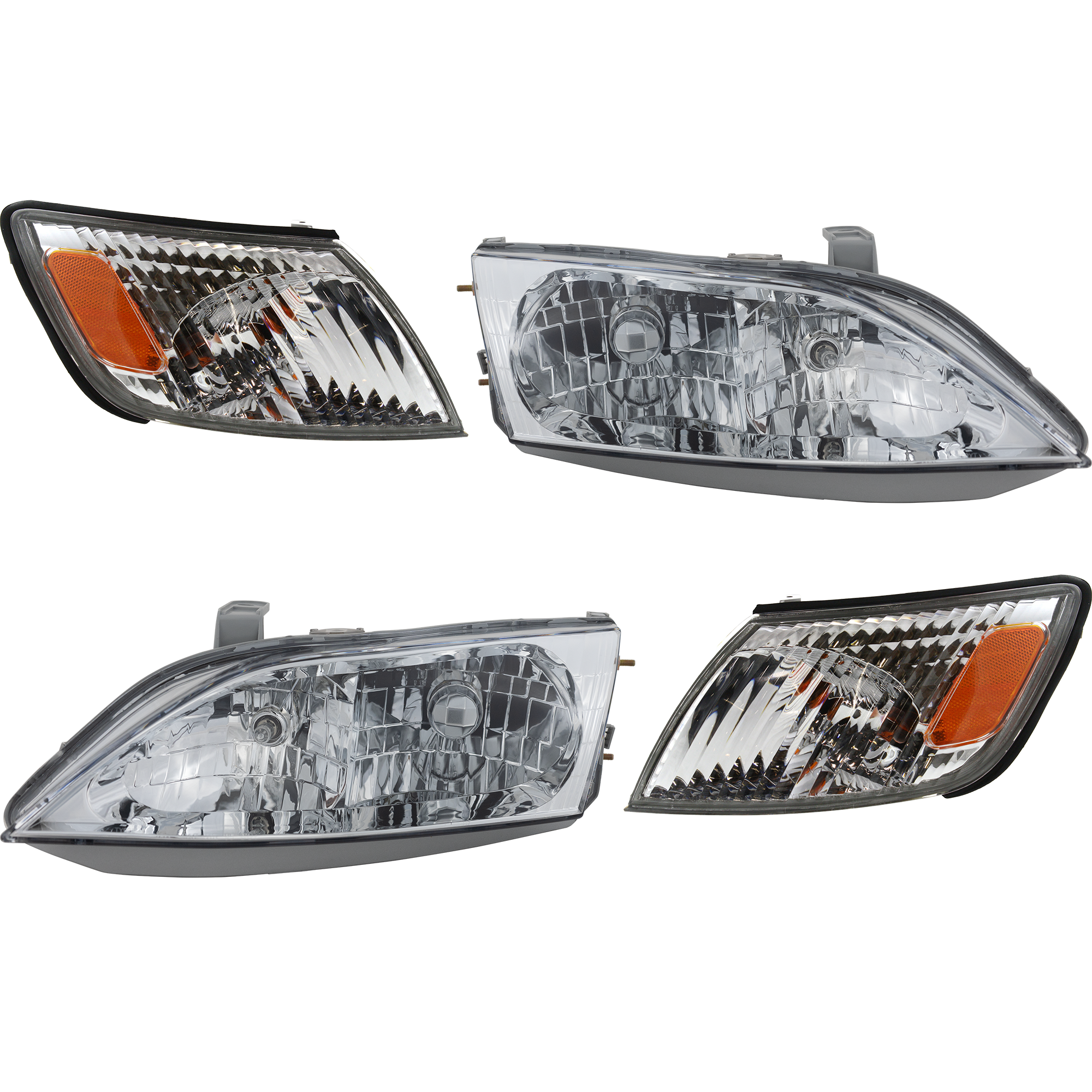AM ES300-00-01 HEAD LAMP RH AND LH with Bulbs 4 pc Kit with Corner Lights SKU KIT 070518-25 Partslink LX2503115 LX2503101 LX2502115 LX2502101 LX2530108 LX2531108 OEM 8111033300-8115033290-81520331