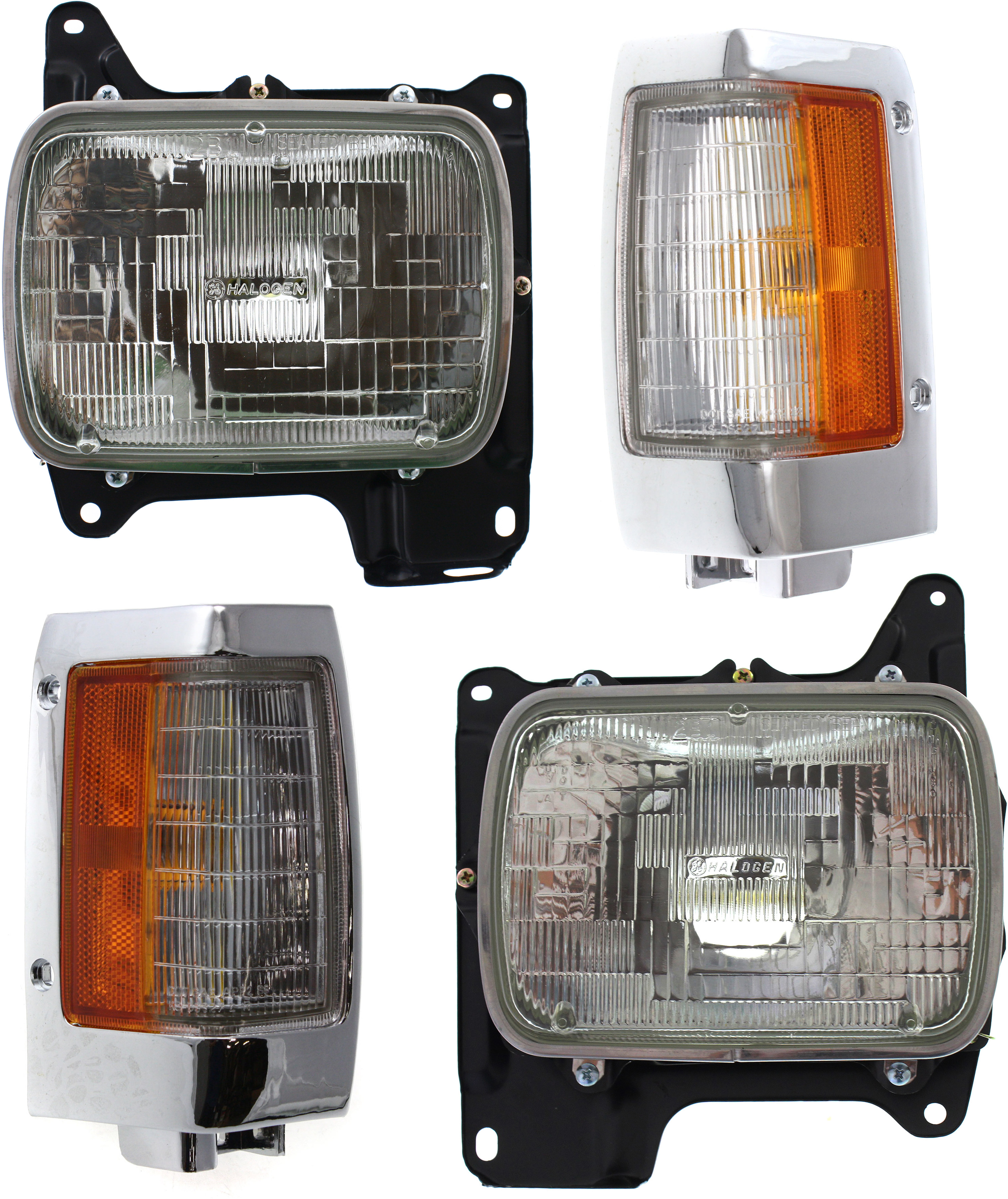 AM D21-90-94 PICKUP 95-97 HEAD LAMP RH AND LH Assembly Halogen 4 pc Kit with Corner Lights SKU KIT 070518-31 Partslink NI2501103 NI2500103 NI2550107 NI2551107 OEM B601001G10 B606001G10 B611588G