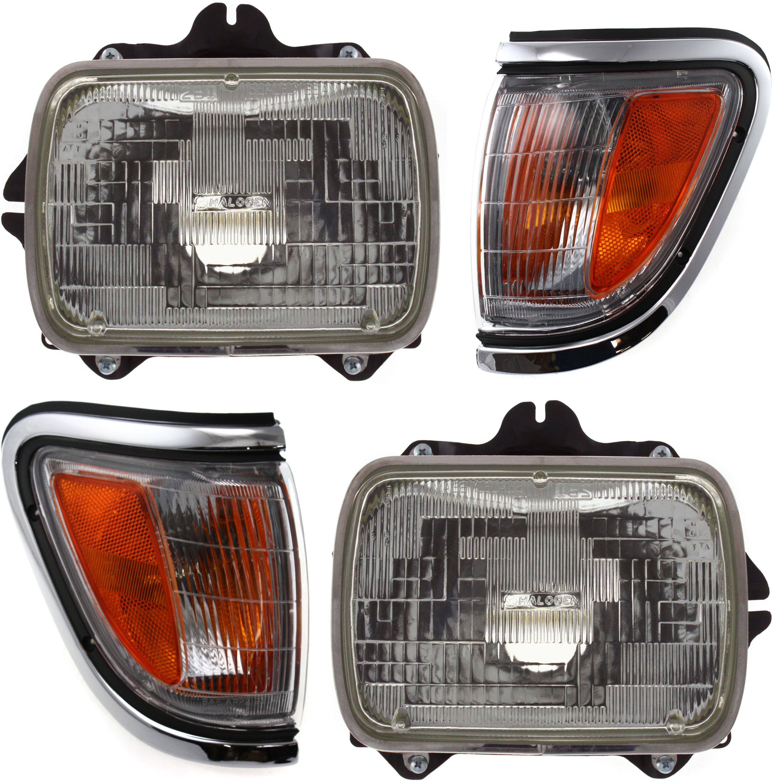 AM TACOMA 95-97 HEAD LAMP RH AND LH Assembly Halogen 4 pc Kit with Corner Lights SKU KIT 070518-39 Partslink TO2501117 TO2500113 TO2520143 TO2521143 OEM 8111089155-8111080367-81150891