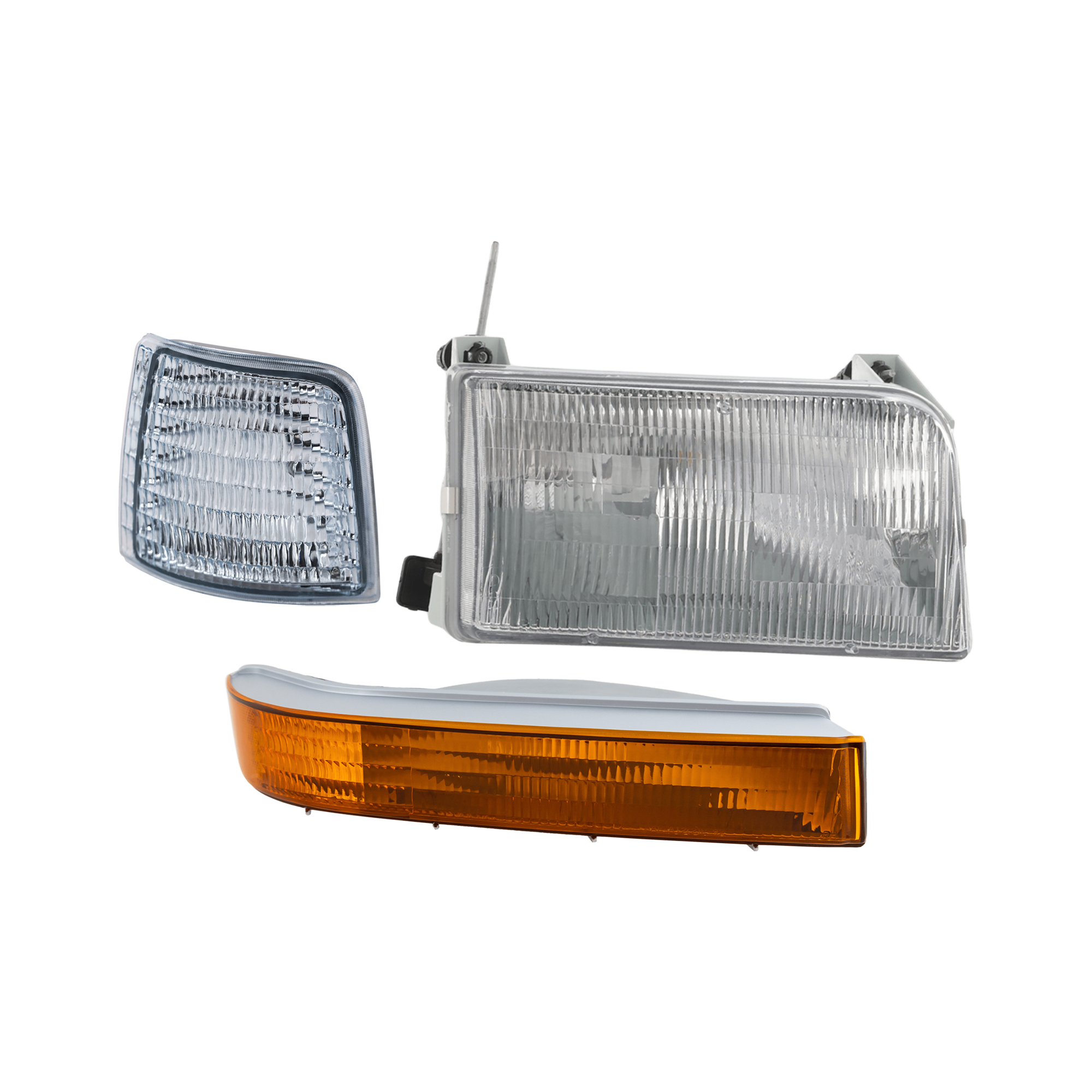 AM F SERIES 92-97 HEADLAMP RH 3 pc kit Assembly Halogen with Corner Light and Turn Signal Light SKU KIT 070524-18 Partslink FO2503114 FO2551108 FO2521114 OEM F2TZ13008A F2TZ15A201C F5TZ132