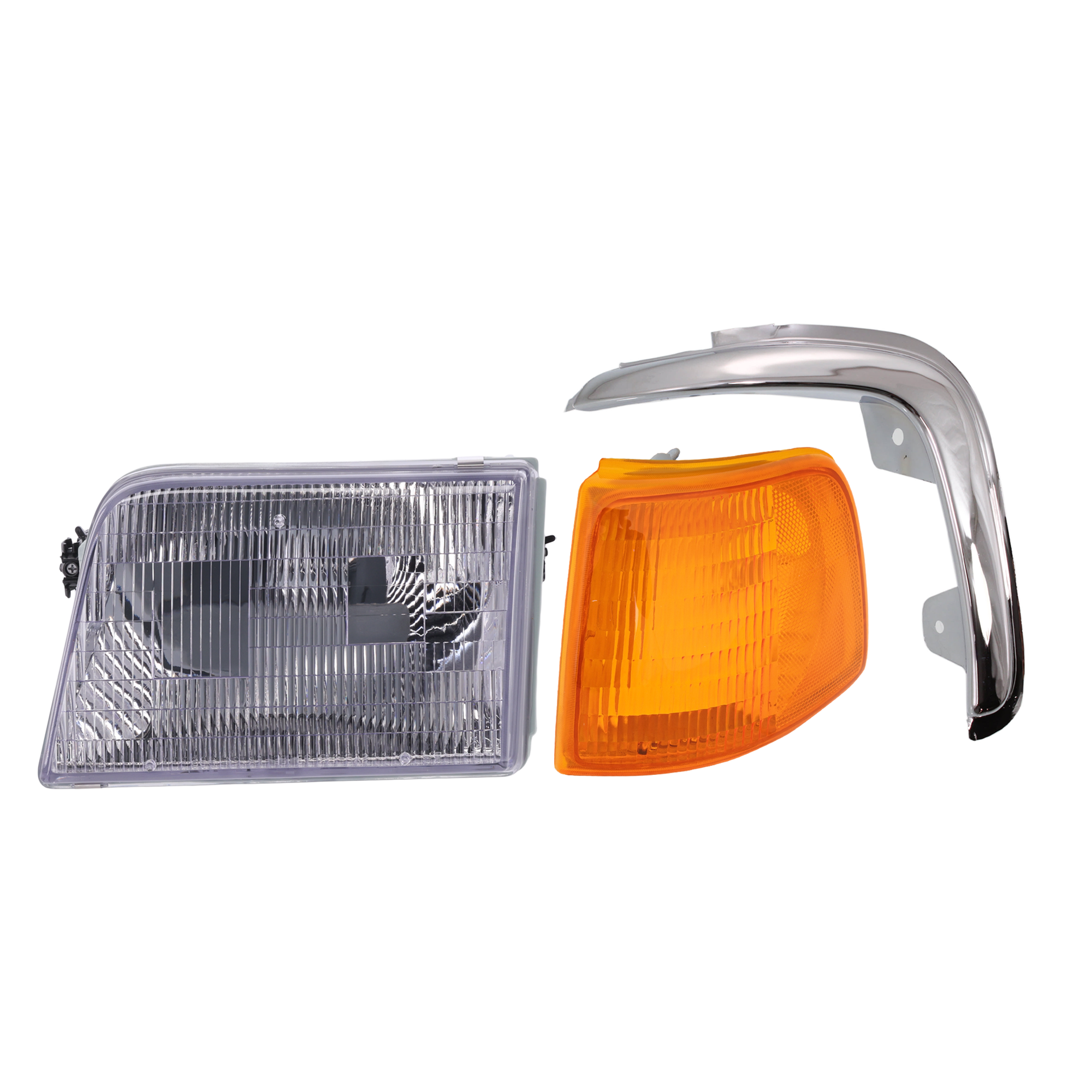 AM RANGER 93-97 HEAD LAMP LH 3 pc kit Assembly Halogen with Corner Light and Grille Assembly SKU KIT 070524-19 Partslink FO2502119 FO2520118 FO1212103 OEM F37Z13008B F37Z13201A F37Z1616