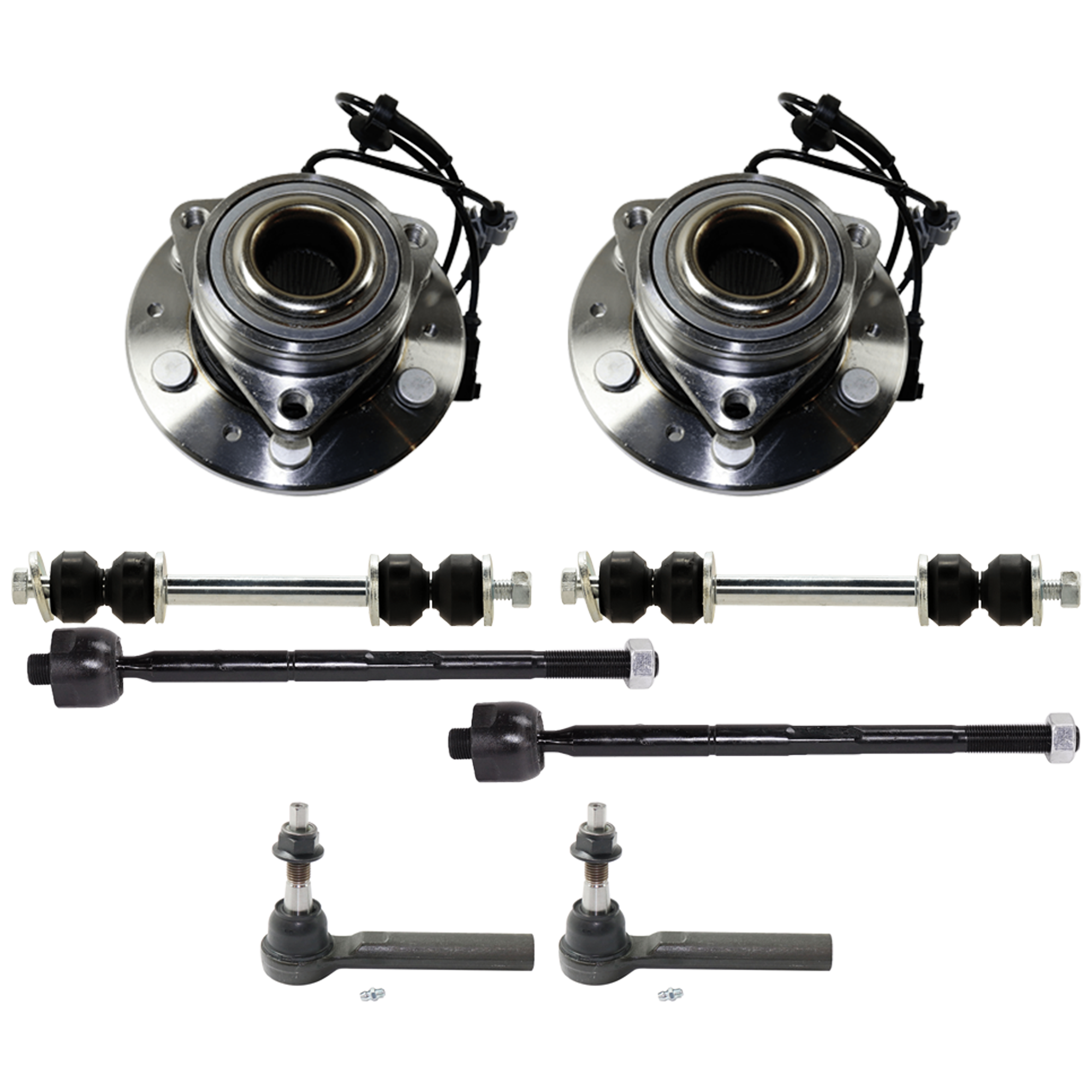 AM SILVERADO SIERRA 1500-14-16 TAHOE 15-16 FRONT SUSPENSION KIT 8 pc Kit with Wheel Hub Tie Rod End and Sway Bar Link SKU KIT 070524-30 OEM 10393679-10395094-18805243-259