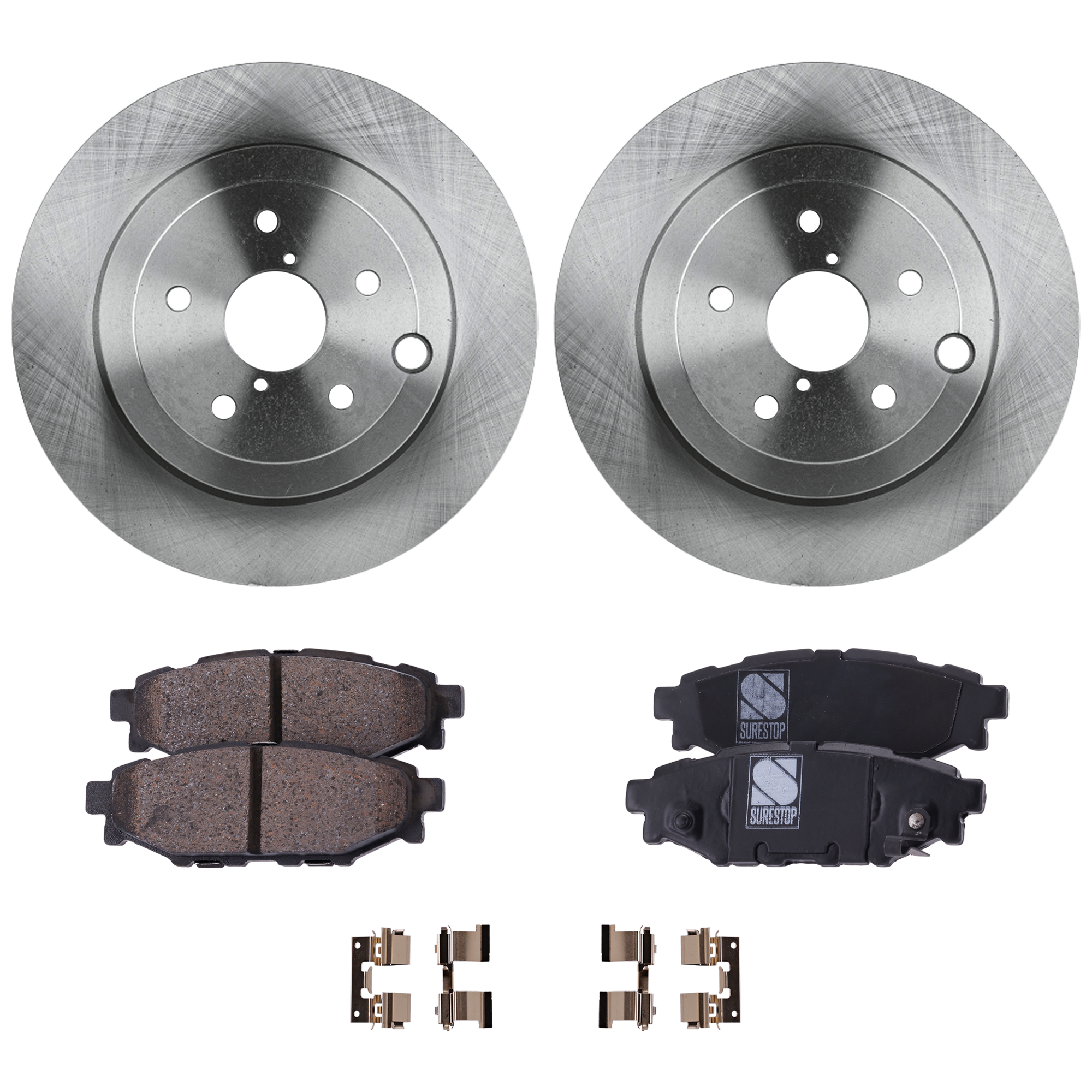 AM IMPREZA 08-14 REAR BRAKE DISC AND PAD KIT 2 Wheel Set Plain Surface 5 Lugs Cast Iron Ceramic SKU KIT 070524-79 OEM 31526-44646-850157-900828-1214