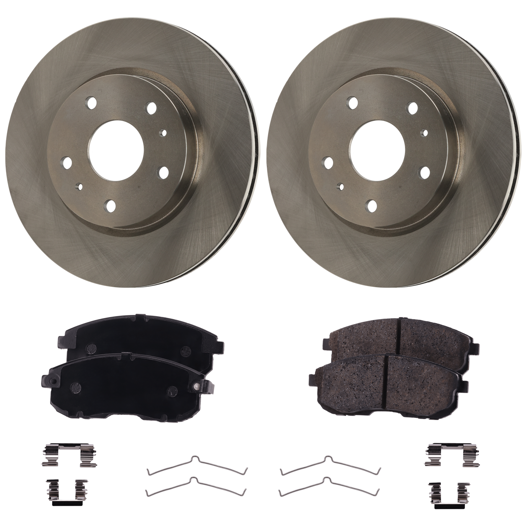 AM SX4-07-08 FRONT BRAKE DISC AND PAD KIT 2 Wheel Set Plain Surface 5 Lugs Cast Iron Ceramic SKU KIT 070524-84 OEM 31499-44696-850069-900642-6000