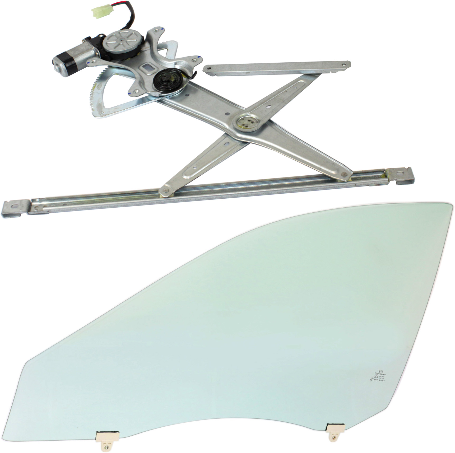 AM CAMRY 02-06 FRONT WINDOW REGULATOR AND DOOR GLASS LH Set of 2 Power w Motor w Clip USA Built 4 Door SKU KIT 070617-23 Partslink TO1350142 OEM 69802AA030 PFM 68102AA030 FD21