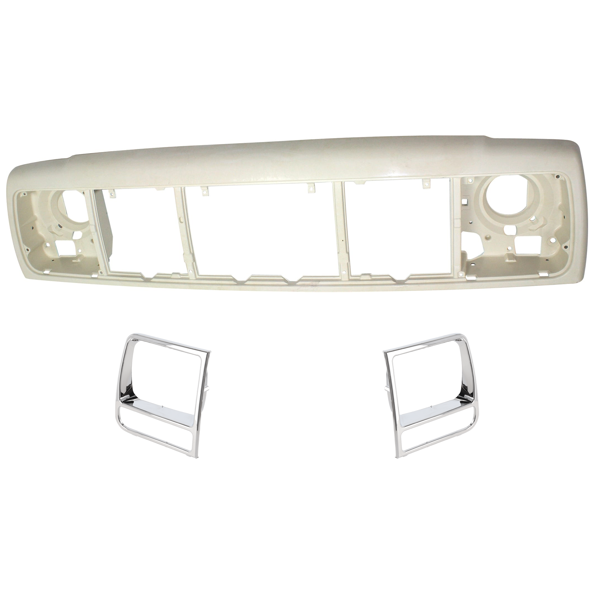AM CHEROKEE 97-01 HEADER PANEL 3 pc Kit Thermoplastic PTM with Headlight Door SKU KIT 070624-278 Partslink CH1220115 CH2513165 CH2512165 OEM 55055233AF 55055233AE 55156030