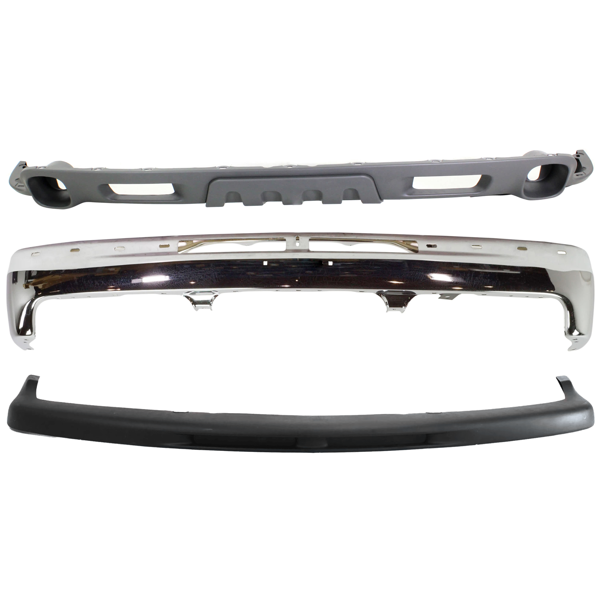 AM TAHOE 03-06 SUBURBAN 1500-04-06 BUMPER 3 pc kit Chrome w Brackets with Bumper Trim and Valance SKU KIT 070624-282 Partslink GM1003127 GM1051103 GM1092209 OEM 12336026 PFM 15050703-15766483