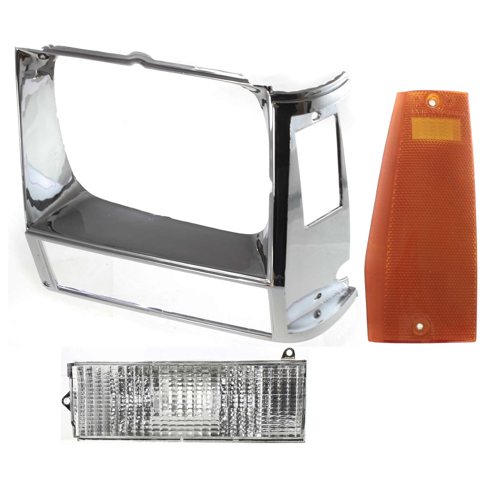 AM CHEROKEE 84-90 COMANCHE 86-90 HEADLIGHT DOOR LH 3 pc kit Chrome with Side Marker and Turn Signal Light SKU KIT 070624-284