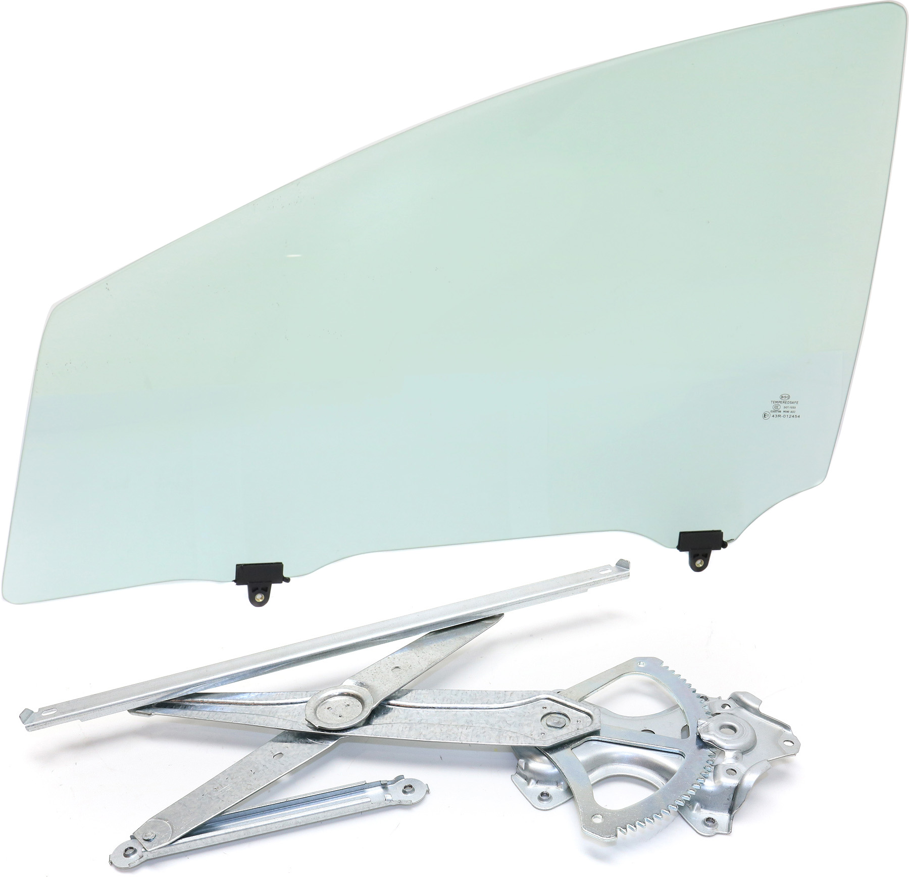 AM PRIUS C 12-19 FRONT DOOR GLASS LH Green Tint 2 pc kit with Window Regulator Power w o Motor w Clip SKU KIT 070717-02 Partslink TO1350215 OEM 6810252030 FD25556GTYN 6980252