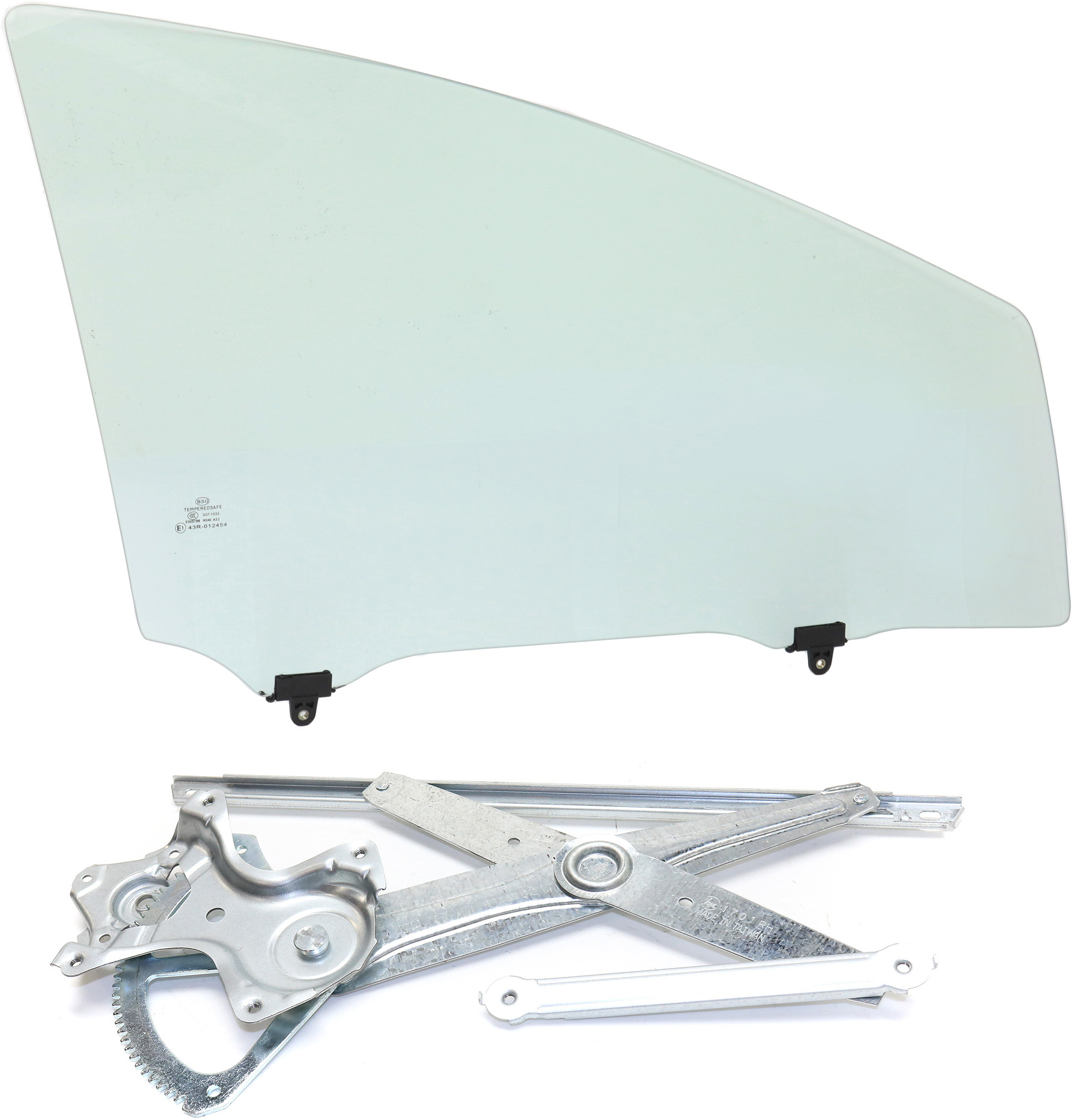 AM PRIUS C 12-19 FRONT DOOR GLASS RH Green Tint 2 pc kit with Window Regulator Power w o Motor w Clip SKU KIT 070717-03 Partslink TO1351215 OEM 6810152040 FD25555GTYN 6980152