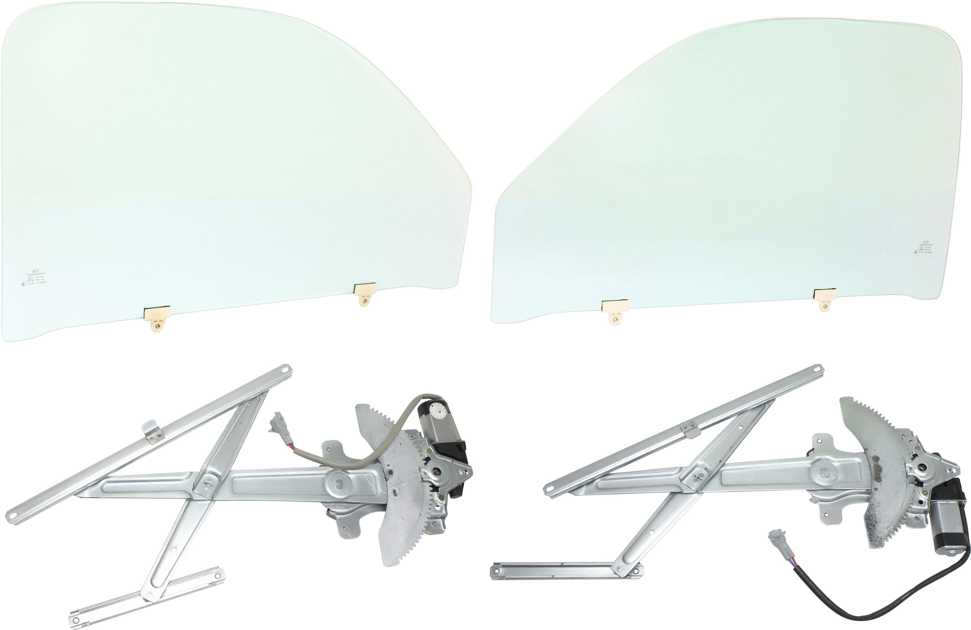 AM TACOMA 99-03 FRONT DOOR GLASS RH AND LH Green Tint 4 pc kit Power with Motor with Clip 2-4 Door SKU KIT 070717-34 Partslink TO1350132 TO1351132 OEM 6810104070 FD05471GTYN FD22170