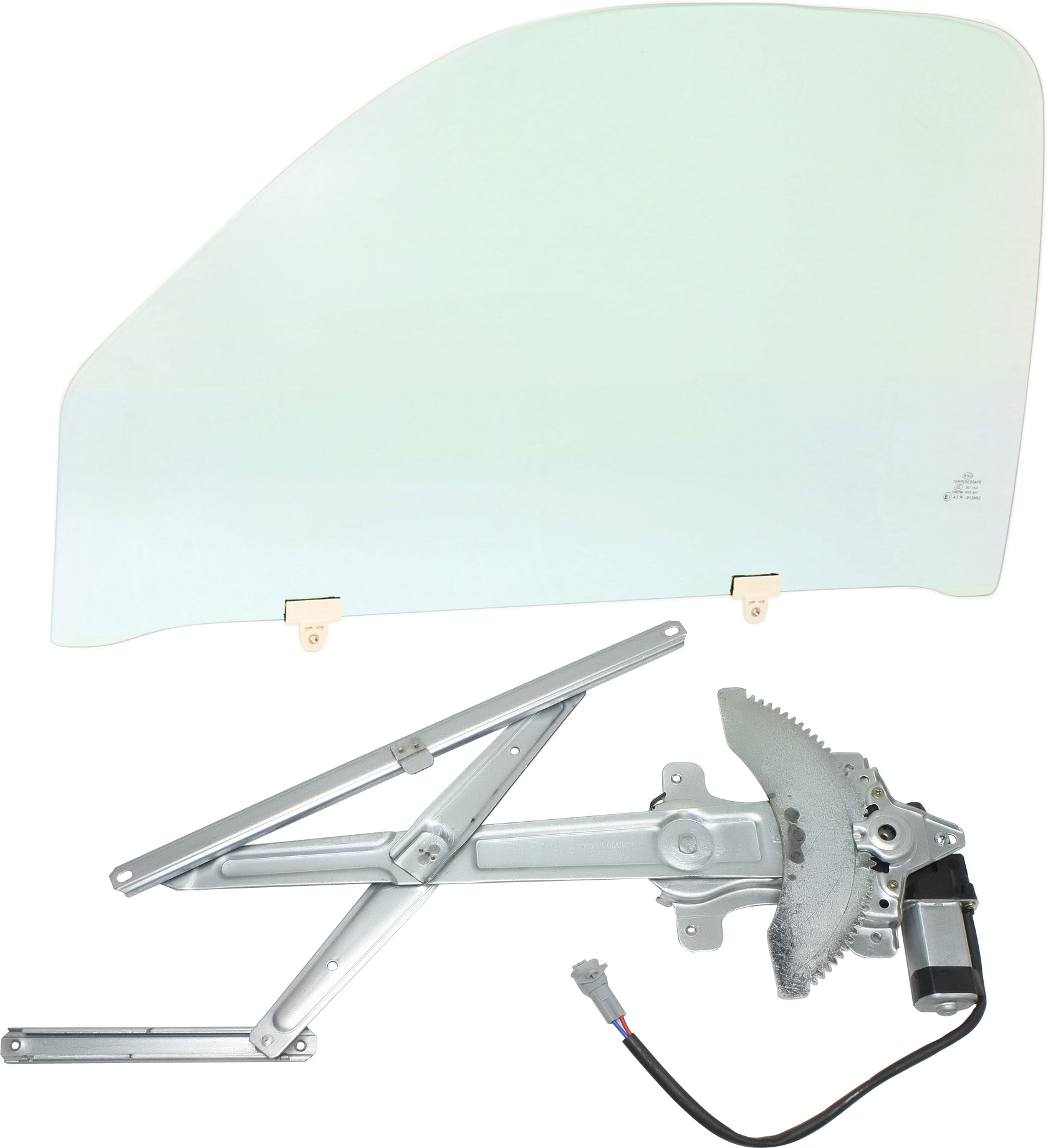 AM TACOMA 99-03 FRONT DOOR GLASS LH Green Tint 2 pc kit Power w Motor w Clip 2-4 Door SKU KIT 070717-35 Partslink TO1350132 OEM 6810204070 FD05472GTYN FD22171