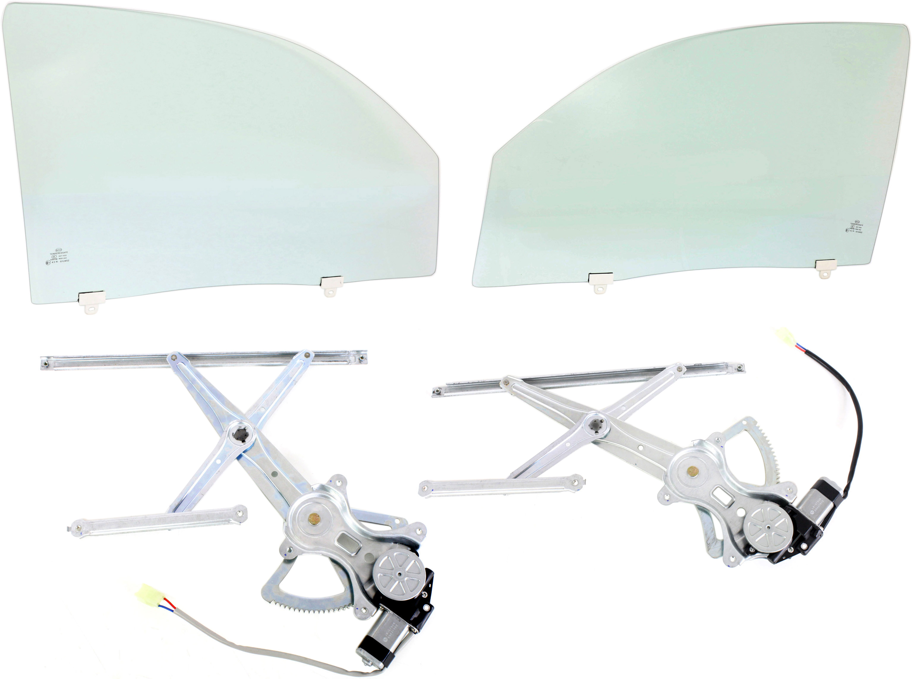 AM TACOMA 05-15 FRONT DOOR GLASS RH AND LH Green Tint 4 pc Kit with Window Regulators SKU KIT 070717-40 Partslink TO1350167 TO1351167 OEM 6810104102 FD22401GTYN 6810204