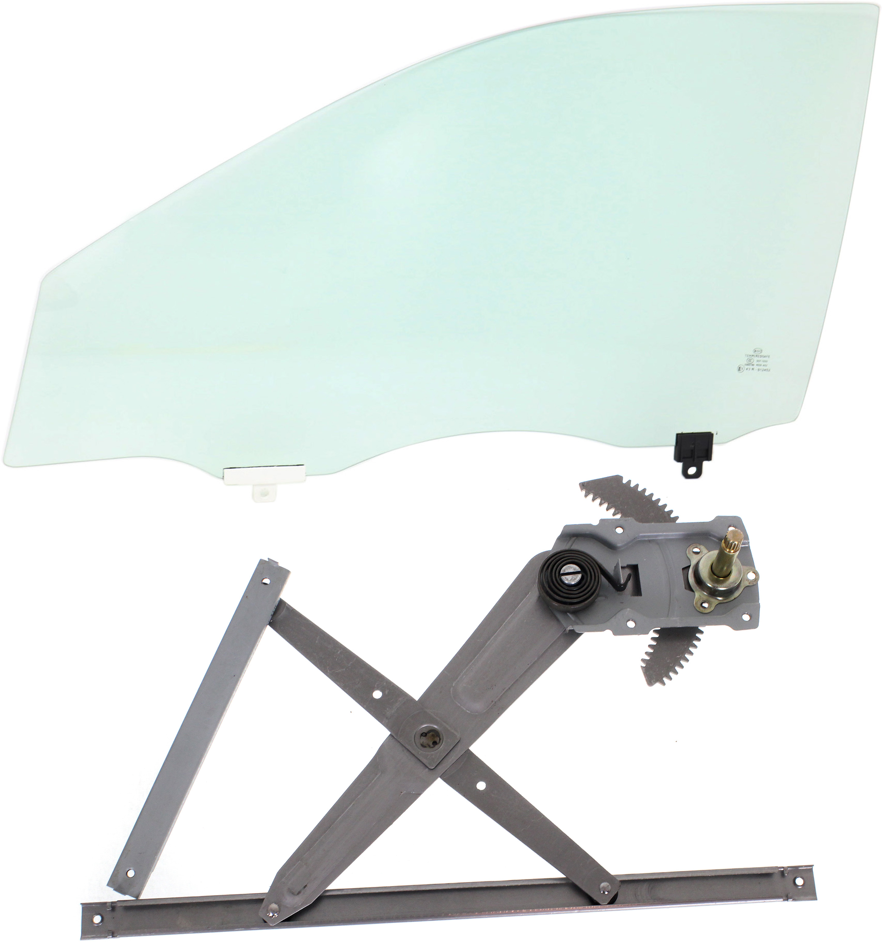 AM COROLLA 03-04 FRONT DOOR GLASS LH Green Tint 2 pc kit Manual w Clip 4 Door USA Type SKU KIT 070717-62 Partslink TO1350162 OEM 6810202130 FD21606GTYN FD22348