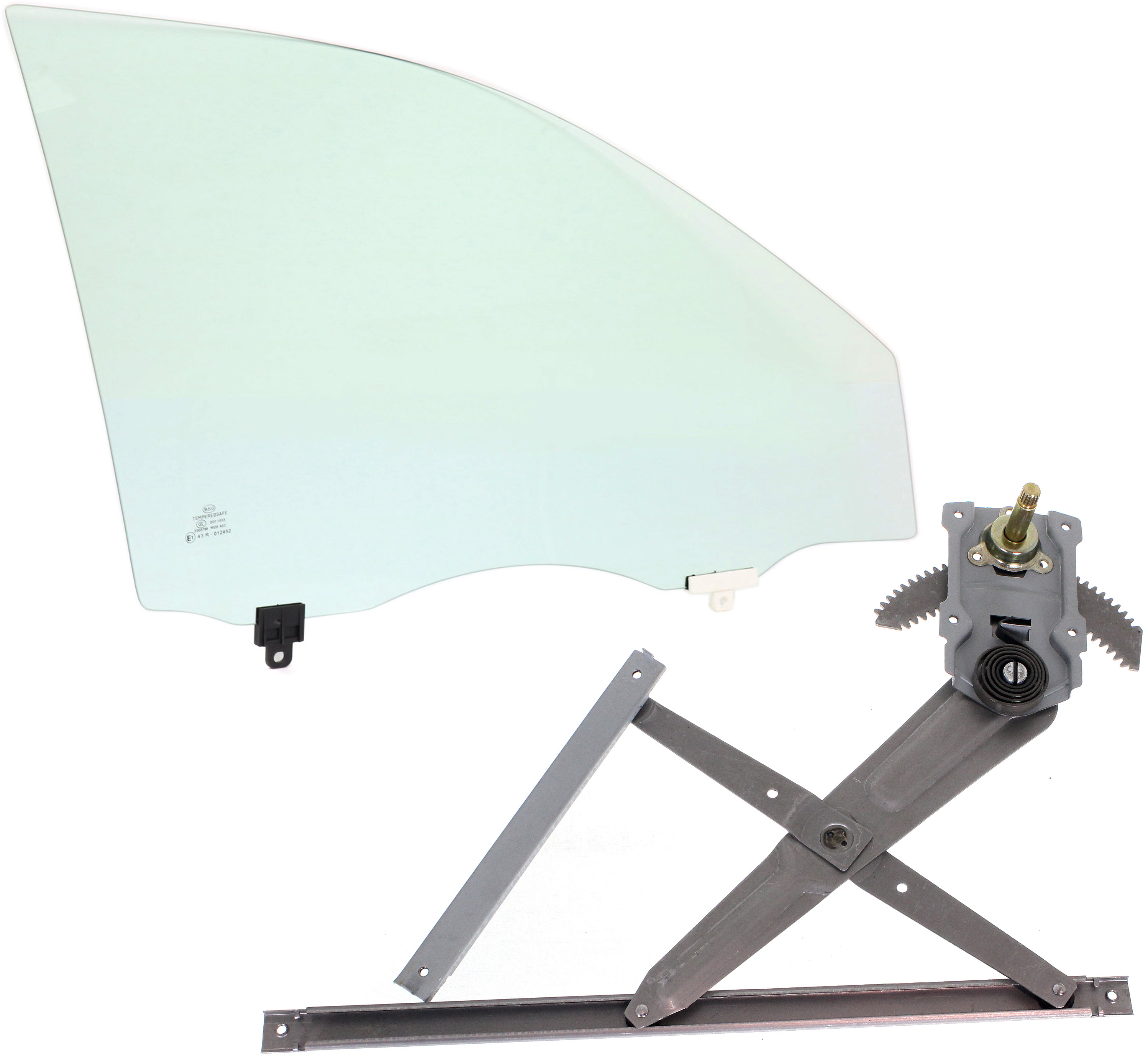 AM COROLLA 03-04 FRONT DOOR GLASS RH Green Tint 2 pc kit Manual w Clip 4 Door USA Type SKU KIT 070717-63 Partslink TO1351162 OEM 6810102130 FD21605GTYN FD22347