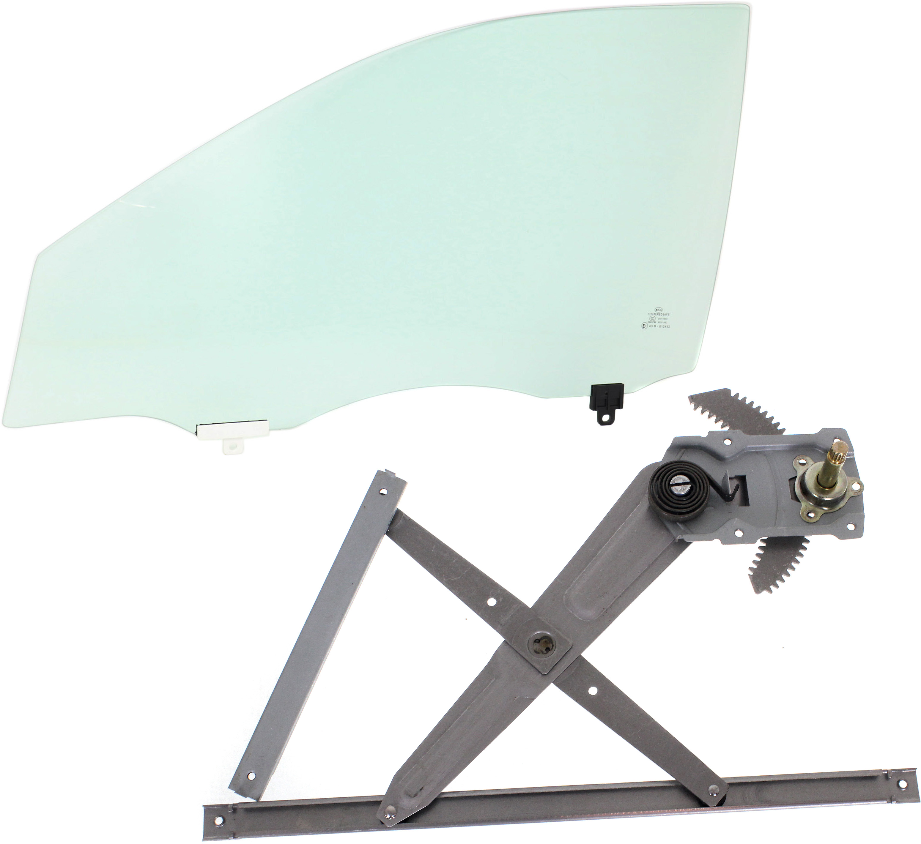 AM COROLLA 05-08 FRONT DOOR GLASS LH 2 pc Kit Green Tint Manual w Clip 4 Door USA Type with Window Regulator SKU KIT 070717-65 Partslink TO1350162 OEM 6810212A40 FD22348GTYN FD21606