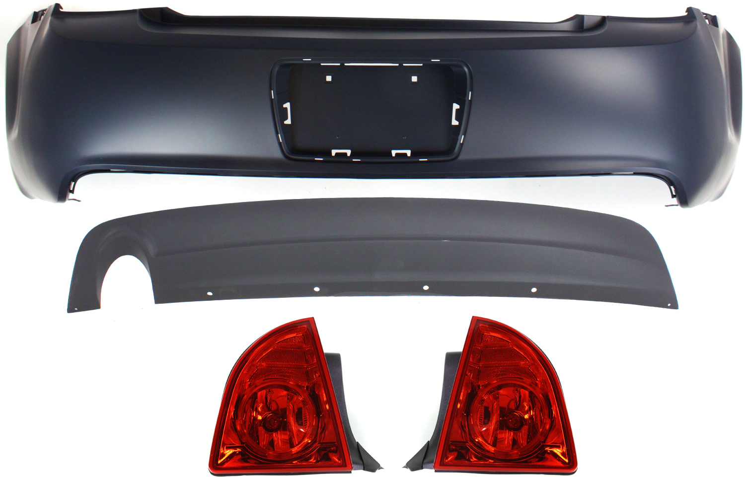 AM MALIBU 08-12 REAR BUMPER COVER Primed 4 pc Kit with Tail Light and Valance SKU KIT 070917-68 Partslink GM1100816 GM2801224 GM2800224 GM1195110 OEM 25919219-20914364-20914363-158
