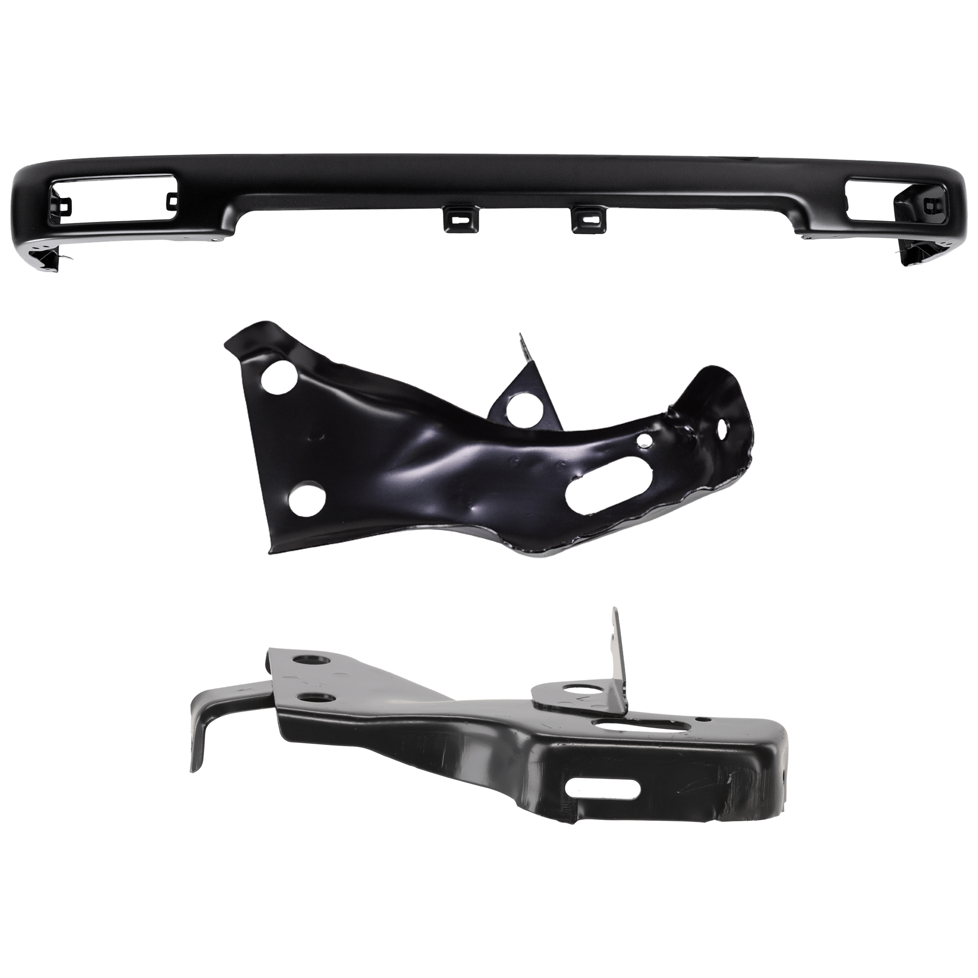 AM TOYOTA PICKUP 89-91 FRONT BUMPER 3 pc kit Black with Bumper Bracket SKU KIT 070924-13 Partslink TO1002101 TO1066107 TO1067107 OEM 5210189107-5201235060-52011350