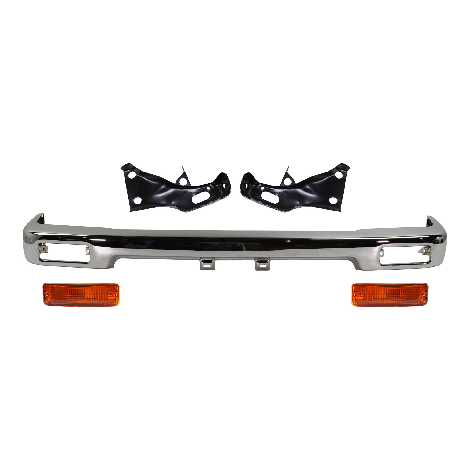 AM TOYOTA PICKUP 89-95 FRONT BUMPER 5 pc kit Chrome with Bumper Bracket and Turn Signal Light SKU KIT 070924-15 Partslink TO1002102 TO1066107 TO1067107 TO2521107 TO2520105 OEM 5210135070-5201235060-52011350