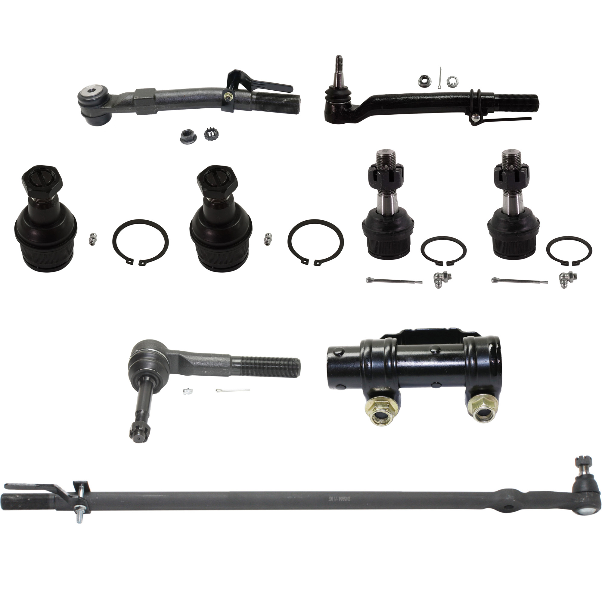 AM F 250 F 350 SUPER DUTY 05-10 FRONT SUSPENSION KIT RH AND LH 9 pc kit with Ball Joints Drag Link Tie Rod Adjusting Sleeve and Tie Rod Ends SKU KIT 071017-01 OEM 10339-104273-2601248-260164
