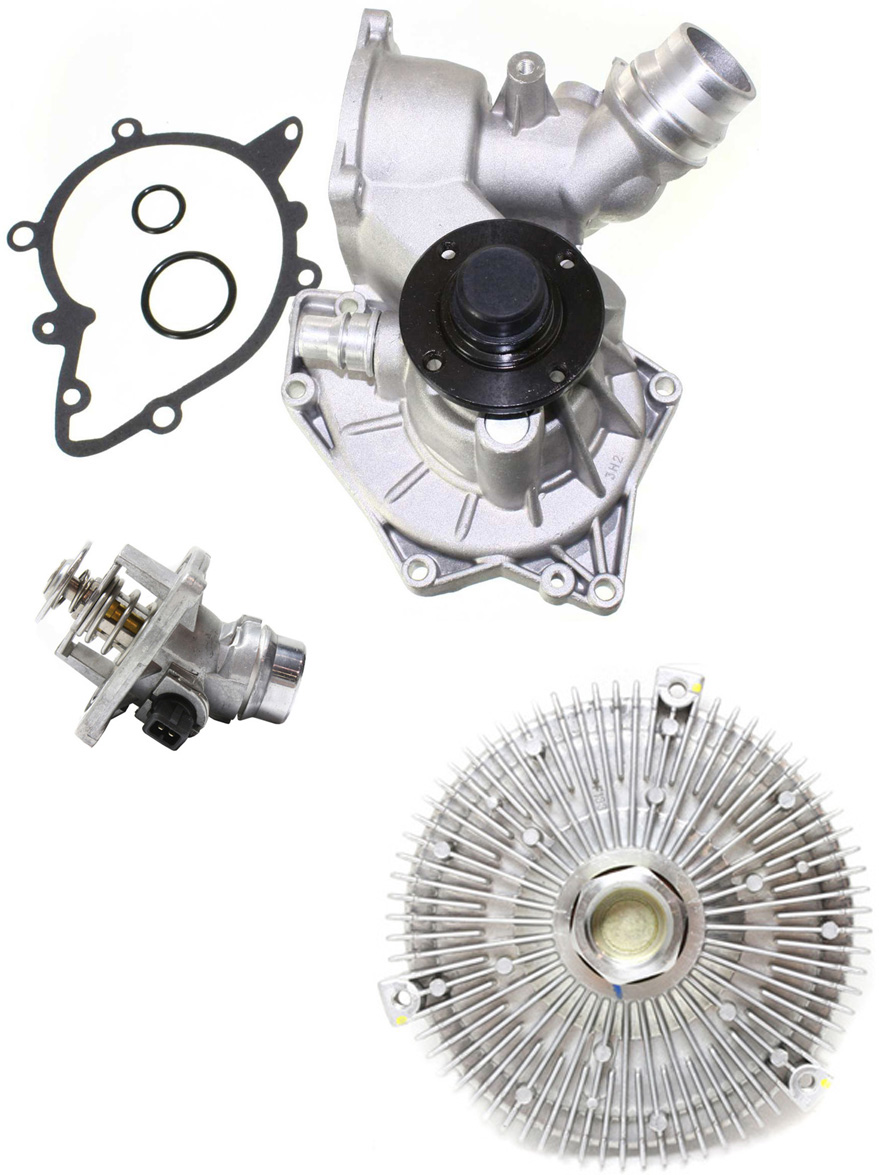 AM 540I 740I 740IL 99-01 WATER PUMP 3 pc kit with Fan Clutch and Thermostat Housing SKU KIT 071017-11 OEM 20815-39344-43518-98213-181706