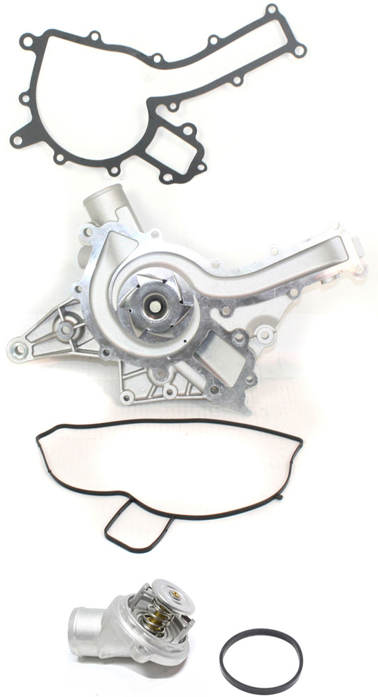 AM CLK CLASS 98-06 G500-02-08 WATER PUMP 2 pc Kit w Water Outlet SKU KIT 071017-20 OEM 1122001501-1122030275