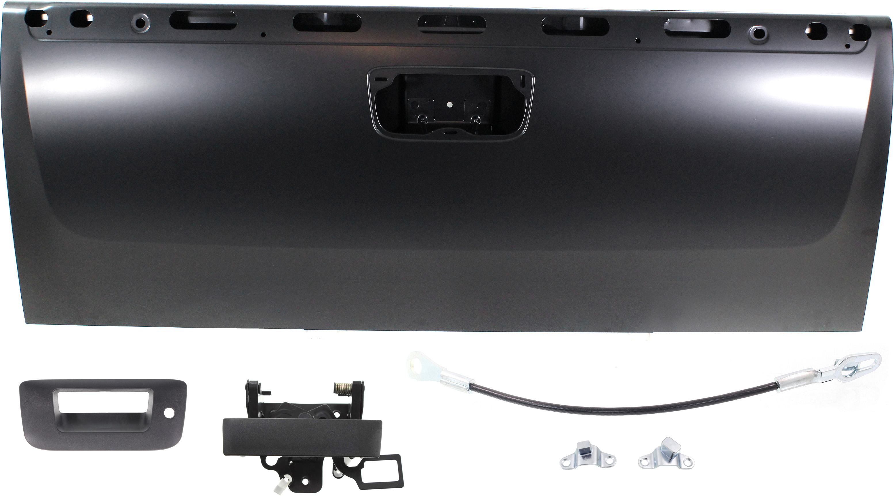 AM SILVERADO SIERRA 07-14 TAILGATE 7 pc Kit with Tailgate Handle Tailgate Hinge and Tailgate Cable SKU KIT 071017-46 Partslink GM1900125 GM1921103 GM1920103 GM1916106 GM1915124 OEM 20885079-25838261-25838260-227