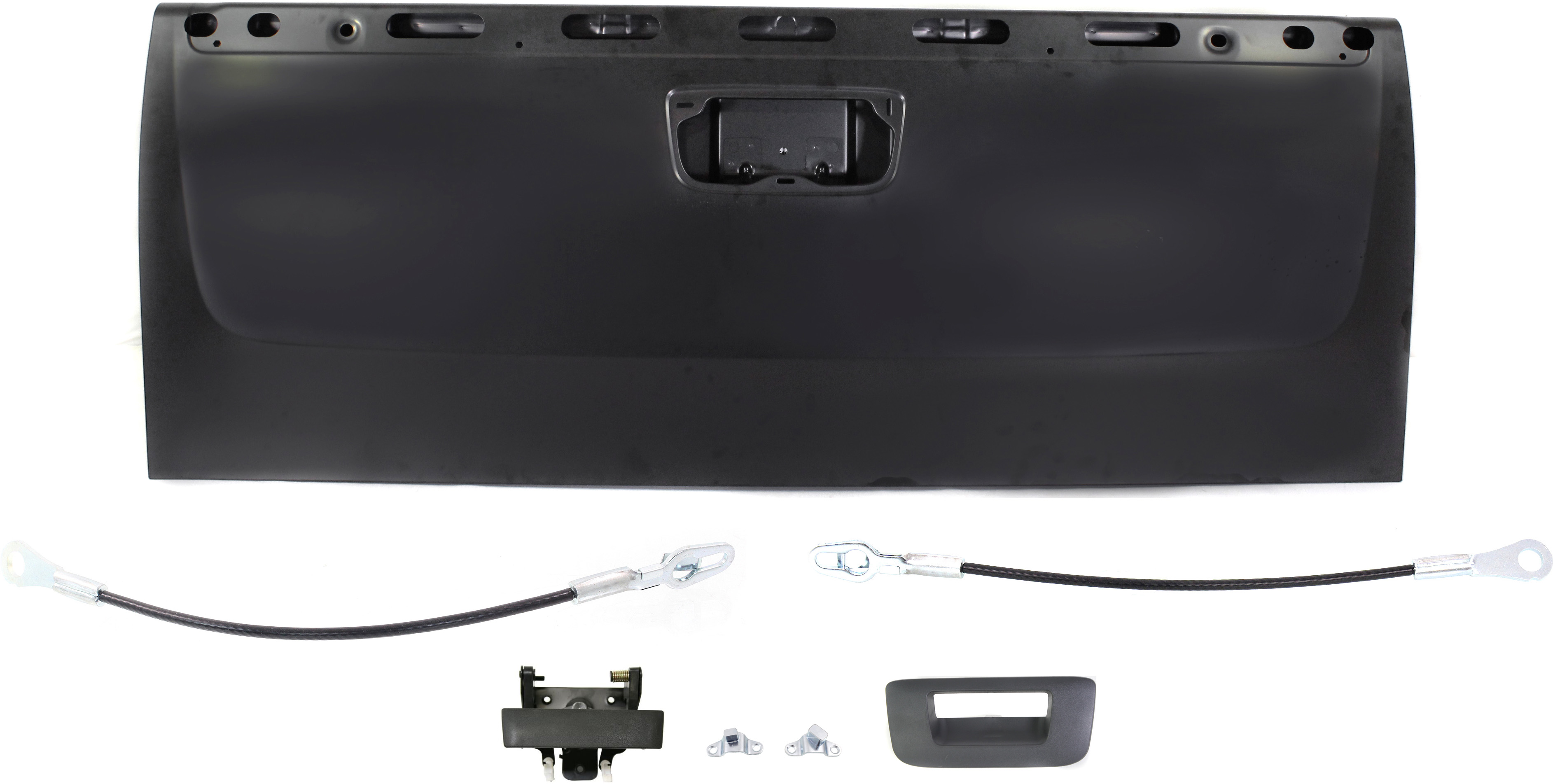 AM SILVERADO SIERRA 07-14 TAILGATE 7 pc Kit with Tailgate Handle Tailgate Hinge and Tailgate Cable SKU KIT 071017-70 Partslink GM1900126 GM1921103 GM1920103 GM1916107 GM1915125 OEM 20885080-25838261-25838260-227