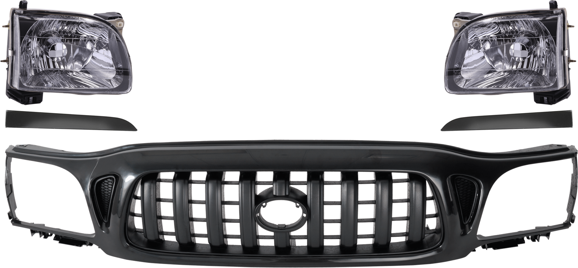 AM TACOMA 01-04 GRILLE 5 pc Kit w Headlight and Headlight Filler Paintable Shell and Insert w o S Runner Model 4WD SKU KIT 071024-09 Partslink TO1200246 TO2503136 TO2502136 TO1089108 TO1088108 OEM 5310004250C0-8111004110-811500