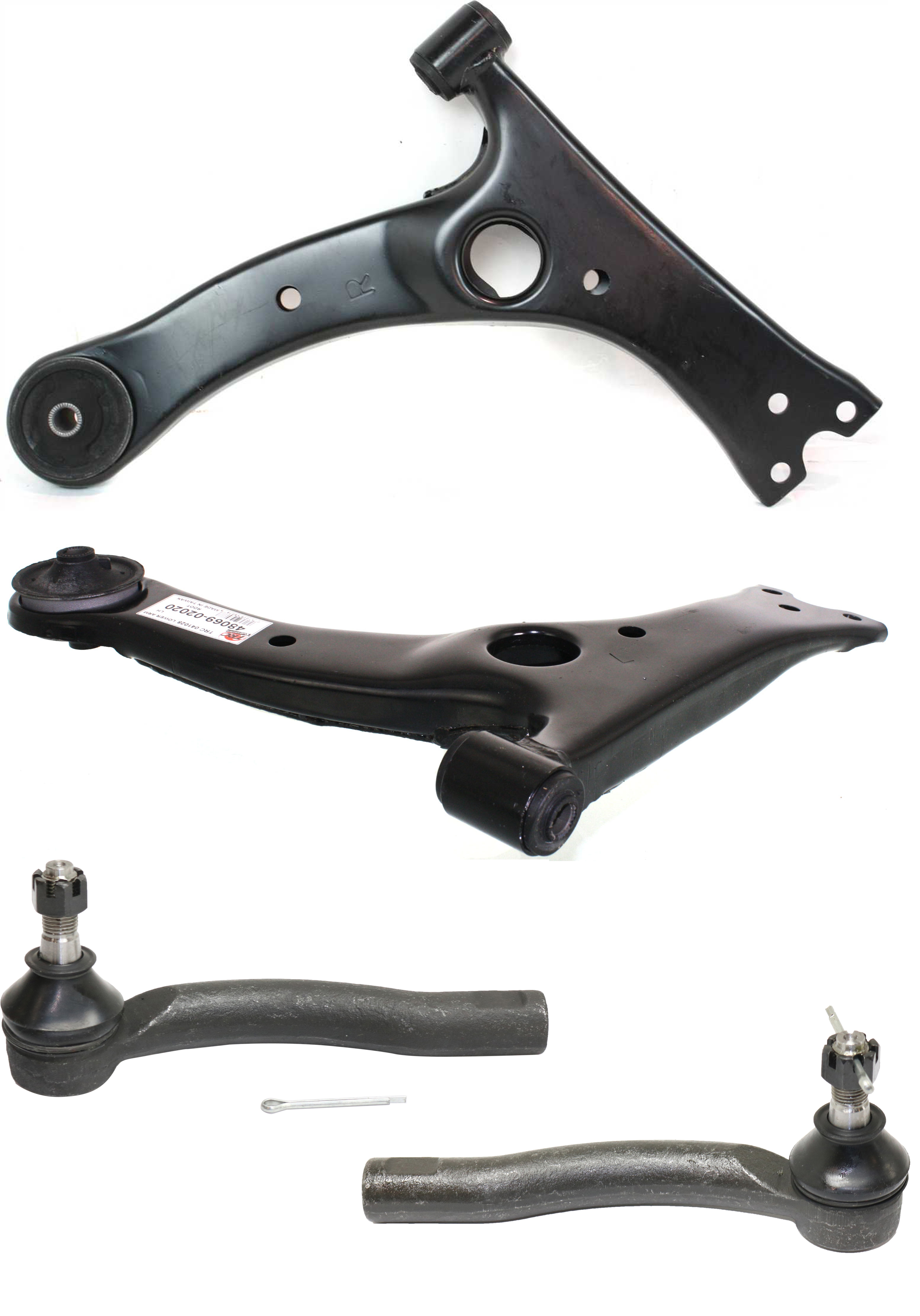 AM COROLLA 03-08 FRONT CONTROL ARM KIT RH AND LH Lower 4 pc Kit with Tie Rod End SKU KIT 071118-19 OEM 4806902021-88970143-4806902020