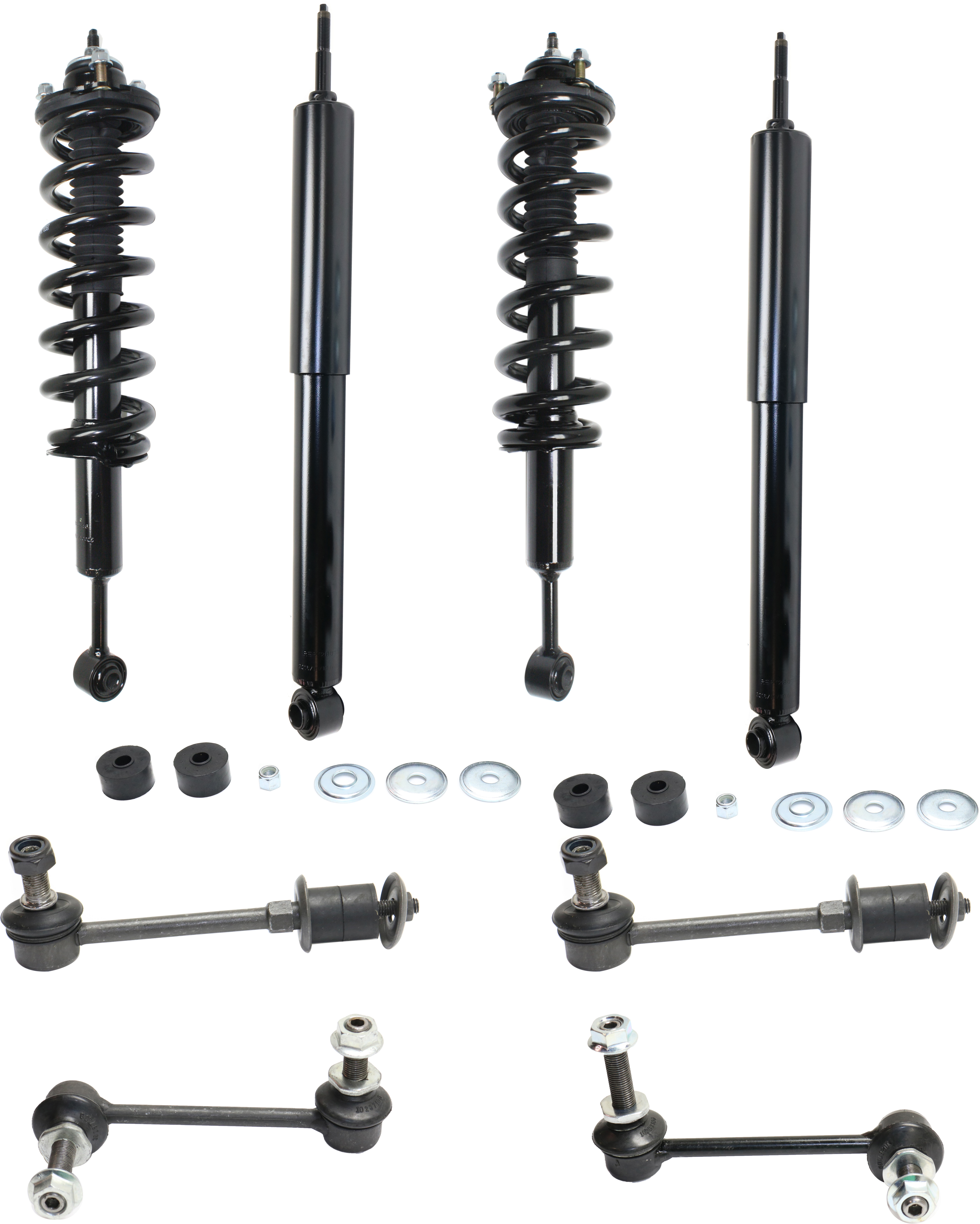 AM 4RUNNER 03-22 FJ CRUISER 07-14 FRONT AND REAR SUSPENSION KIT RH AND LH 8 pc kit with Loaded Struts Shock Absorbers and Sway Bar Links SKU KIT 071118-22 OEM 171371L 1345984L SR4464K SR