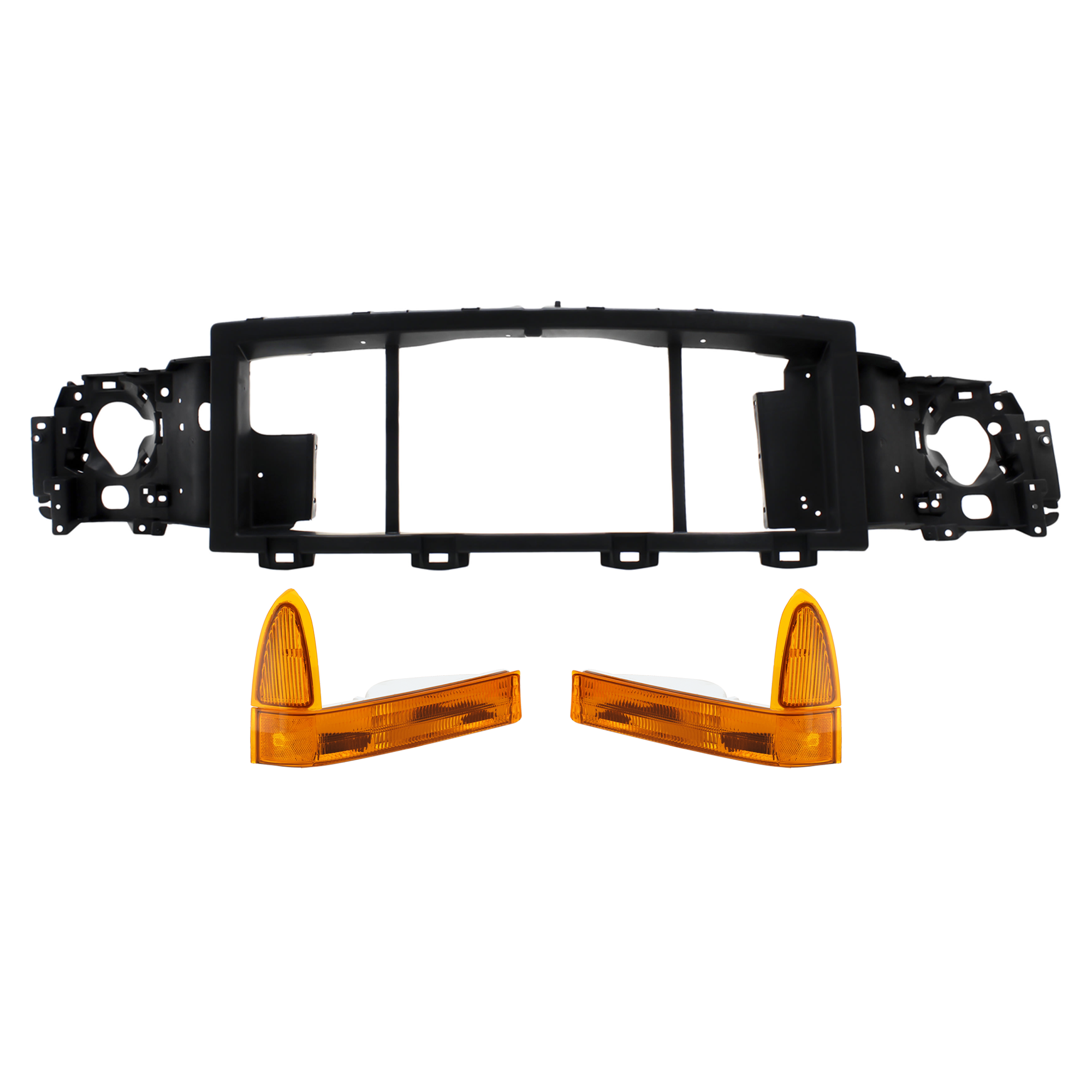 AM F SERIES SUPER DUTY 99-04 HEADER PANEL 3 pc Kit w Corner Light Grille Opening Panel SKU KIT 071124-104 Partslink FO1221115 FO2520141 FO2521141 OEM F81Z8A284AA XC3Z13201BA XC3Z13