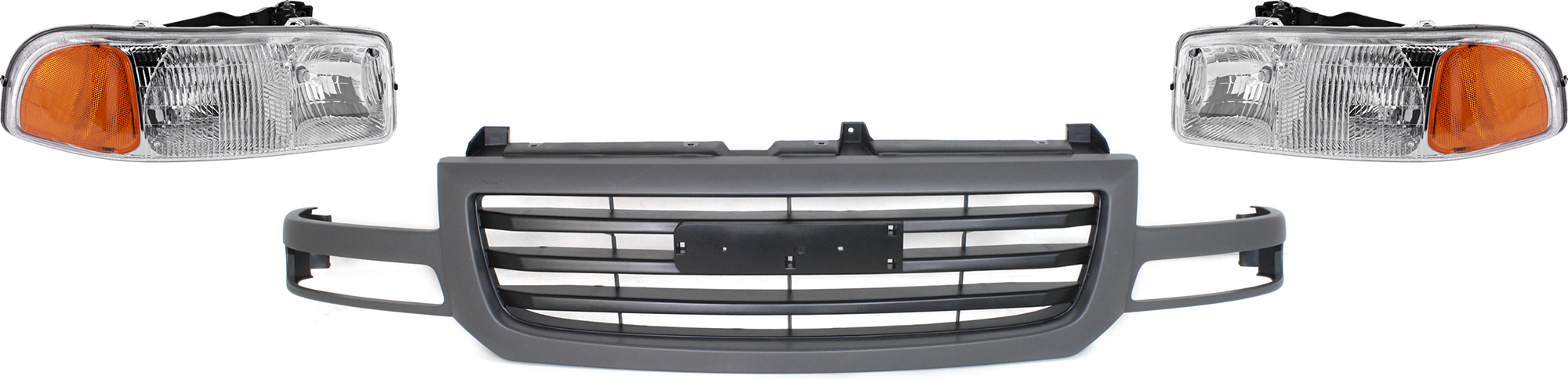 AM SIERRA 1500-03-07-2500-03-04 GRILLE 3 pc Kit w Headlight Painted Dark Gray Shell Painted Black Insert Fits 2007 Classic SKU KIT 071124-108 Partslink GM1200476 GM2503188 GM2502188 OEM 19130790-15850352-15850351