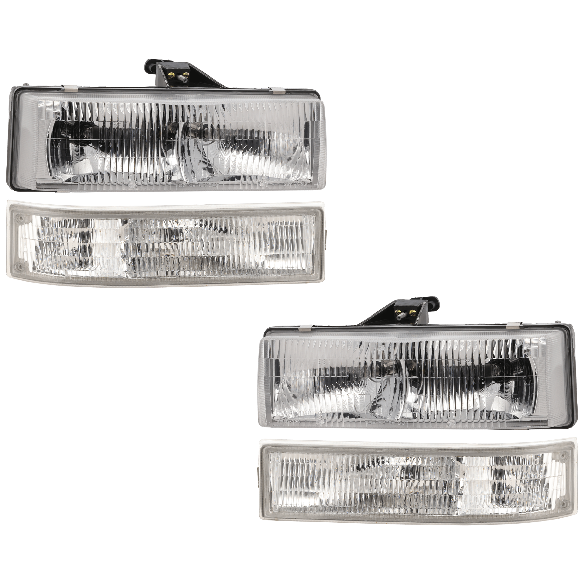 AM ASTRO SAFARI 85-05 HEAD LAMP RH AND LH Composite Assembly Halogen 4 pc kit w Parking Light SKU KIT 071124-116 Partslink GM2502136 GM2503136 GM2521147 GM2520147 OEM 16524091 PFM 16524092 PFM 1652