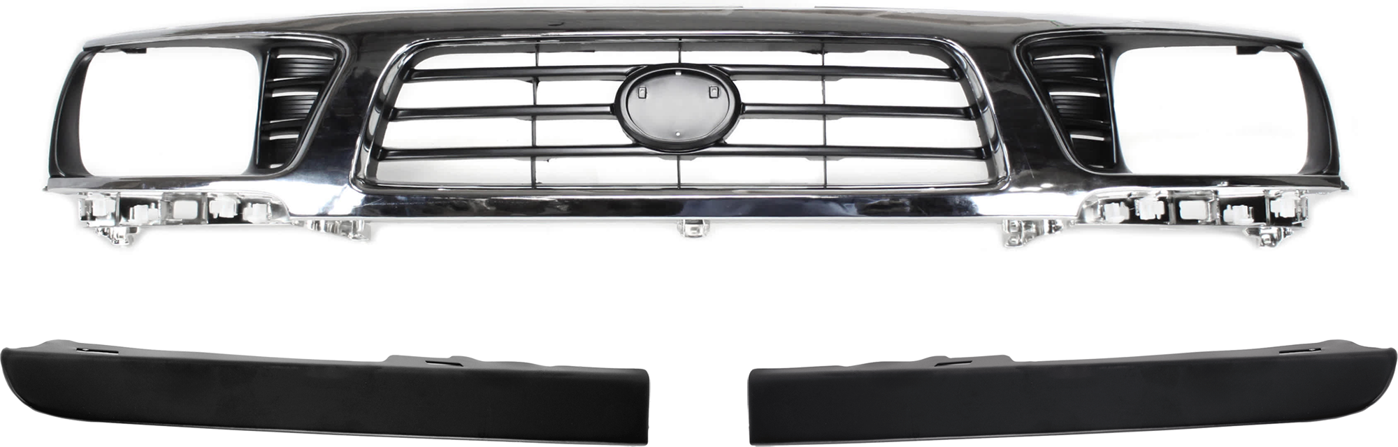 AM TACOMA 95-97 GRILLE 3 pc Kit Chrome Shell Painted Black Insert with Headlight Filler SKU KIT 071124-27 Partslink TO1200197 TO1088106 TO1089106 OEM 5310035340-5251335020-52512350