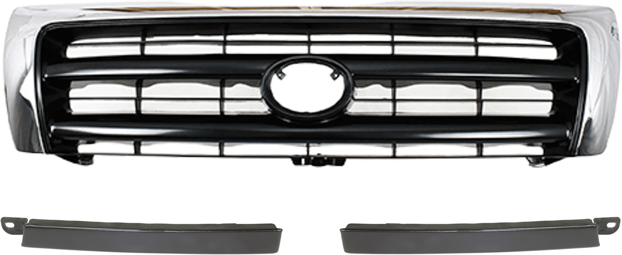 AM TACOMA 98-00 GRILLE 3 pc Kit Chrome Shell Painted Dark Argent Insert with Bumper Filler SKU KIT 071124-30 Partslink TO1200213 TO1089104 TO1088104 OEM 5310004100-5251235060-52513350
