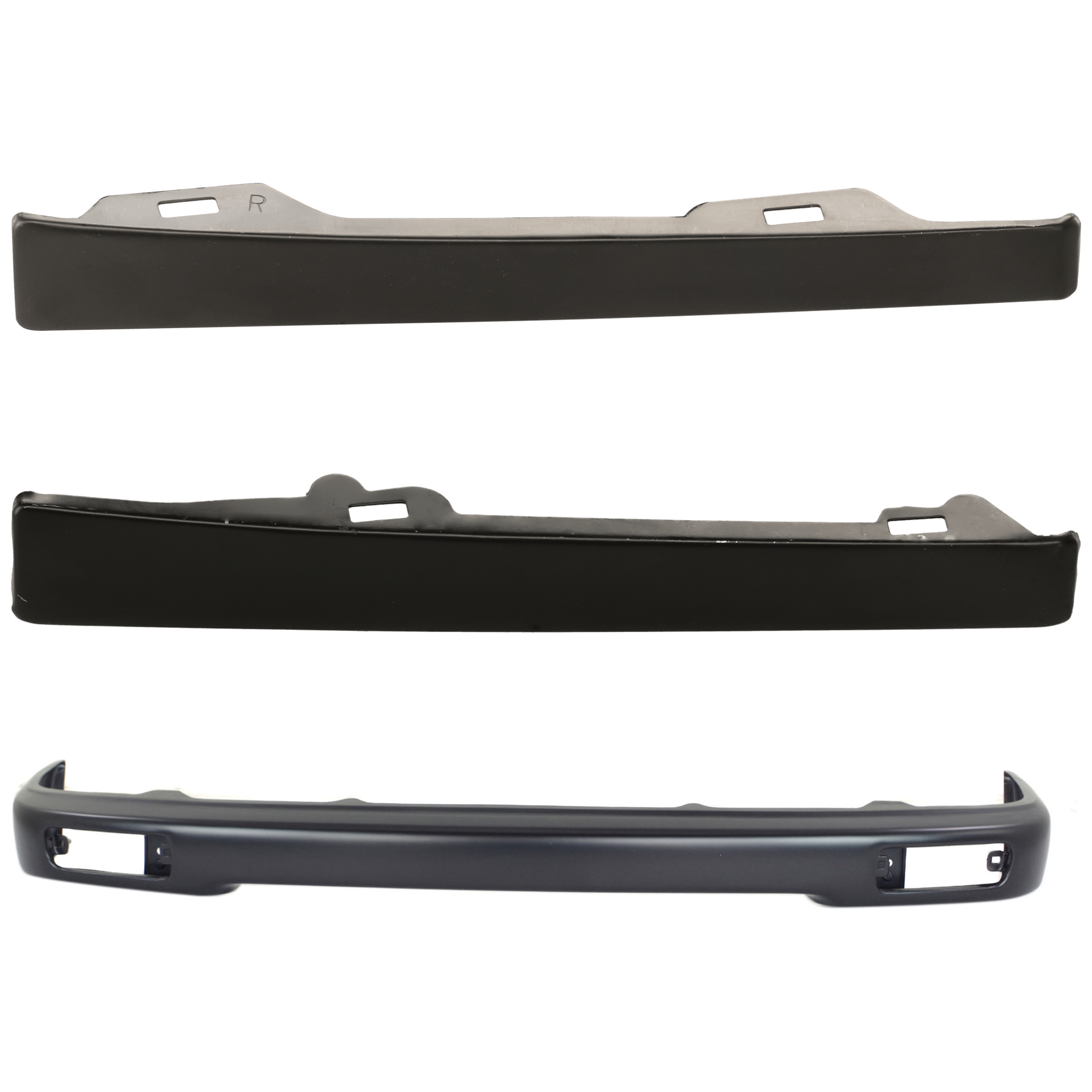 AM TACOMA 95-96 FRONT BUMPER 3 pc kit Black with Headlight Filler SKU KIT 071124-31 Partslink TO1002153 TO1088101 TO1089101 OEM 5210104050-5251335010-52512350