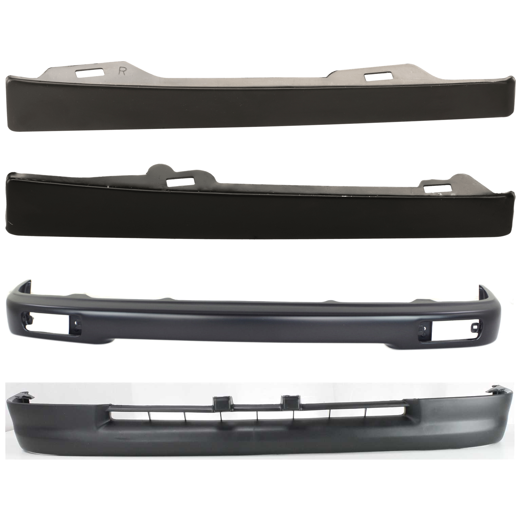 AM TACOMA 95-96 FRONT BUMPER 4 pc kit Black with Headlight Filler and Valance SKU KIT 071124-36 Partslink TO1002153 TO1088101 TO1089101 TO1095169 OEM 5210104050-5251335010-52512350